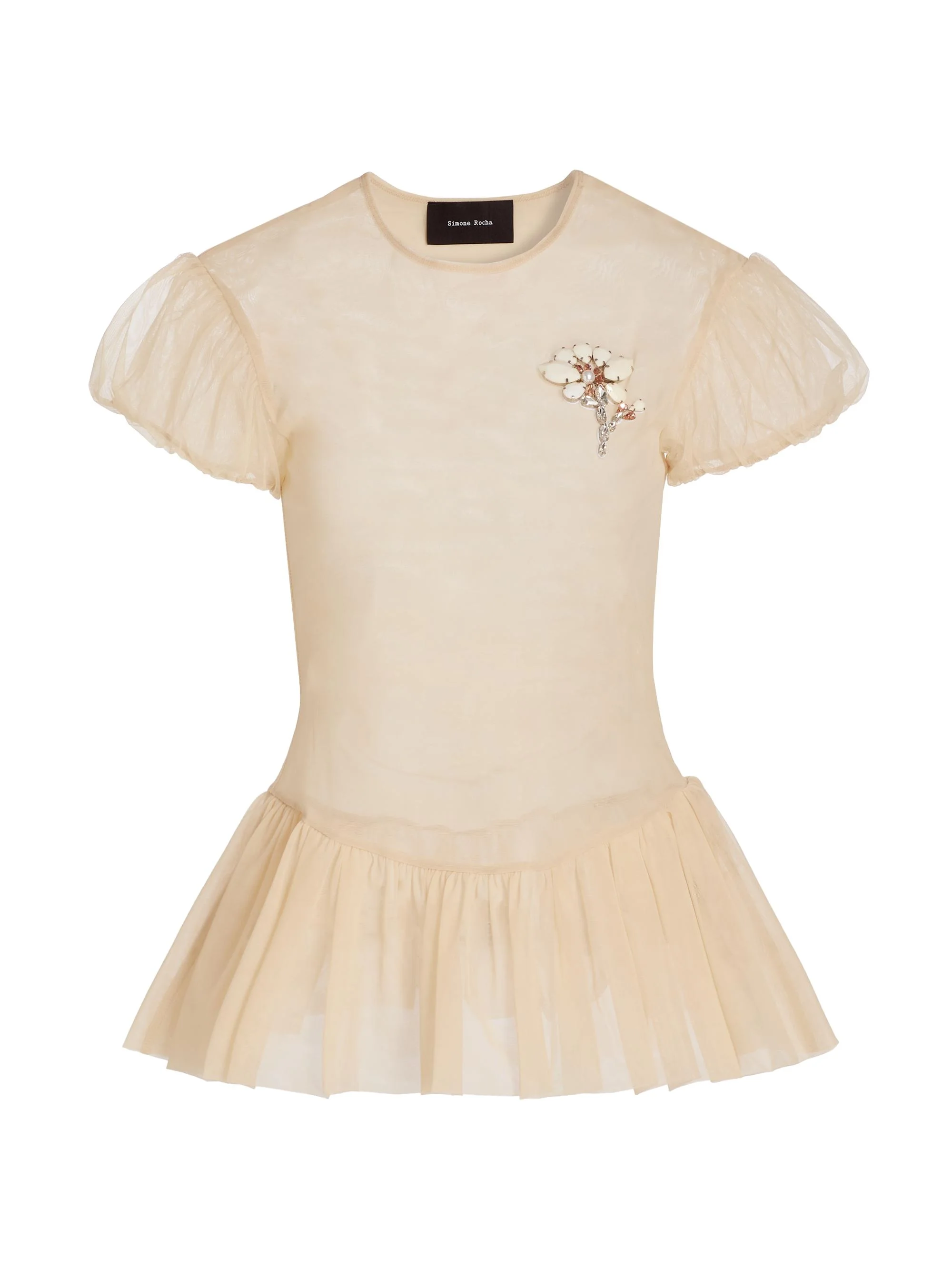 Women's Floral Appliqué Sheer Peplum Top - Cream Opaque Multi - 1