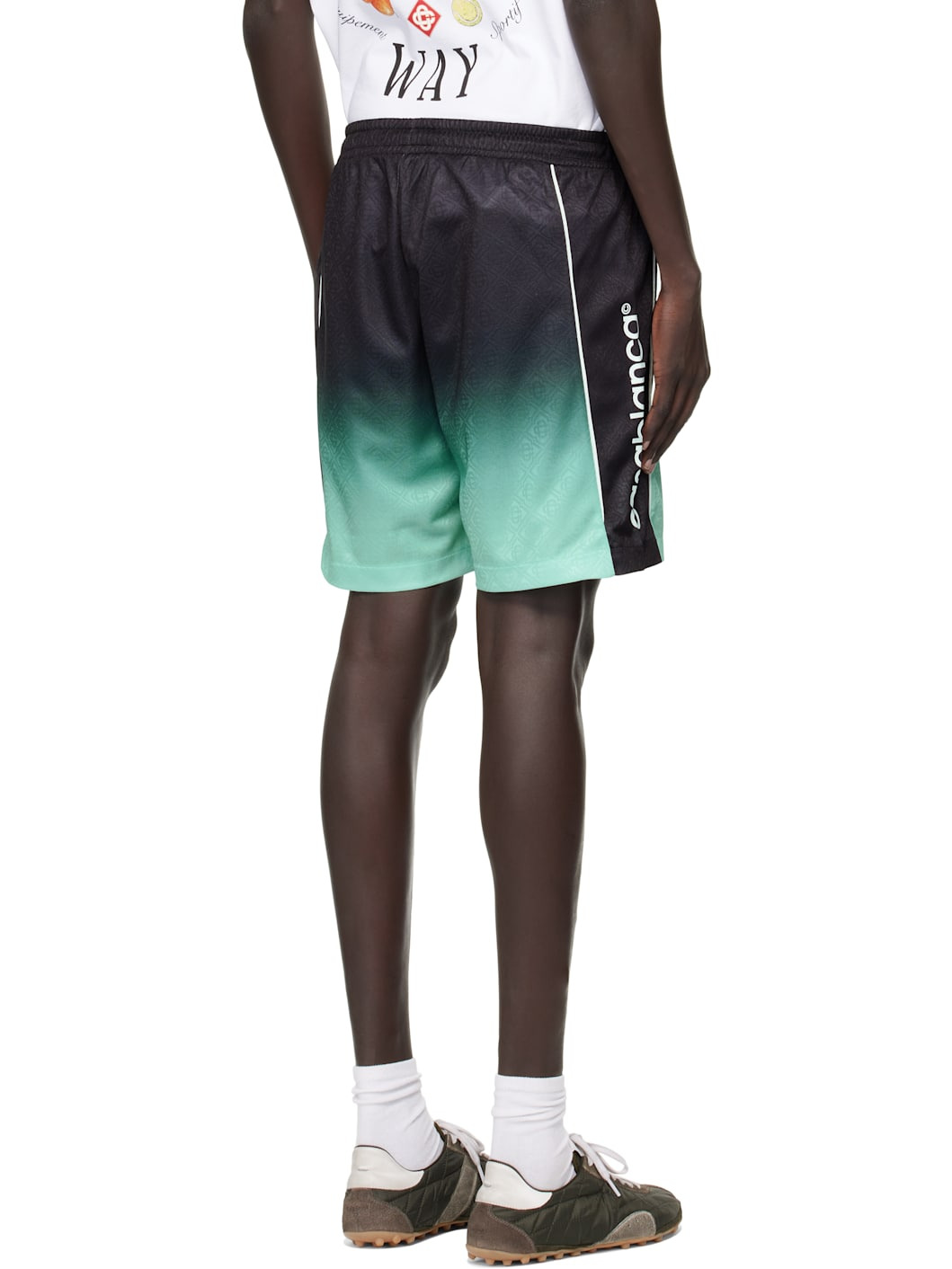 Black & Green Gradient Monogram Football Shorts - 3