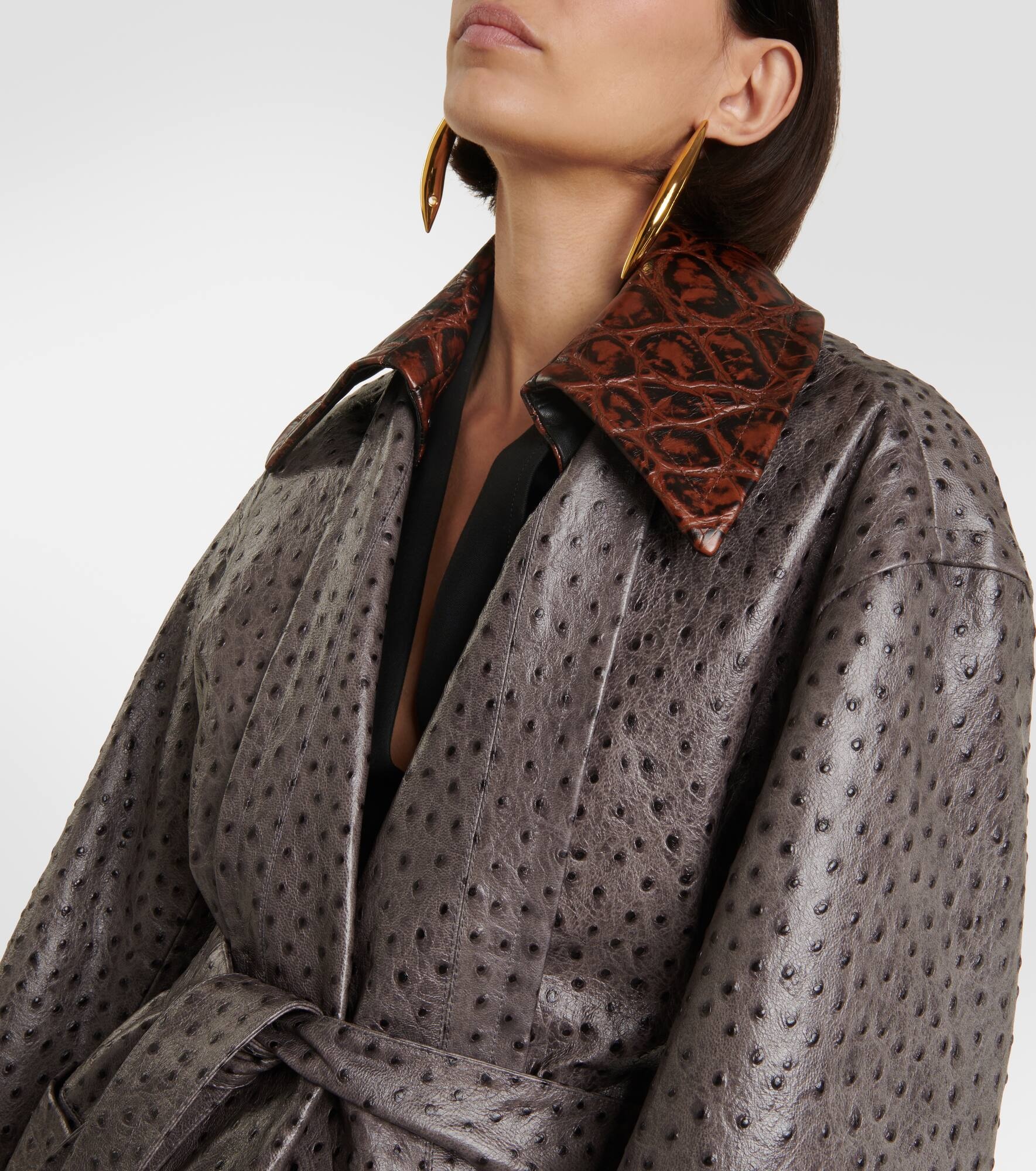 Embossed leather coat - 4