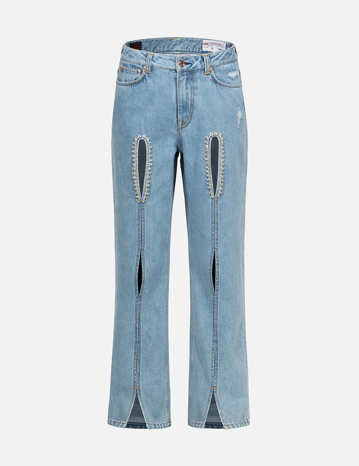 CRYSTAL EMBELLISHED AND SEAGULL HOLLOW-OUT FASHION FIT DENIM JEANS - 1