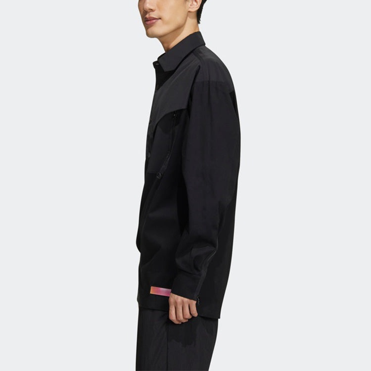 adidas originals Solid Color Splicing Casual Long Sleeves Shirt Black GT7306 - 6