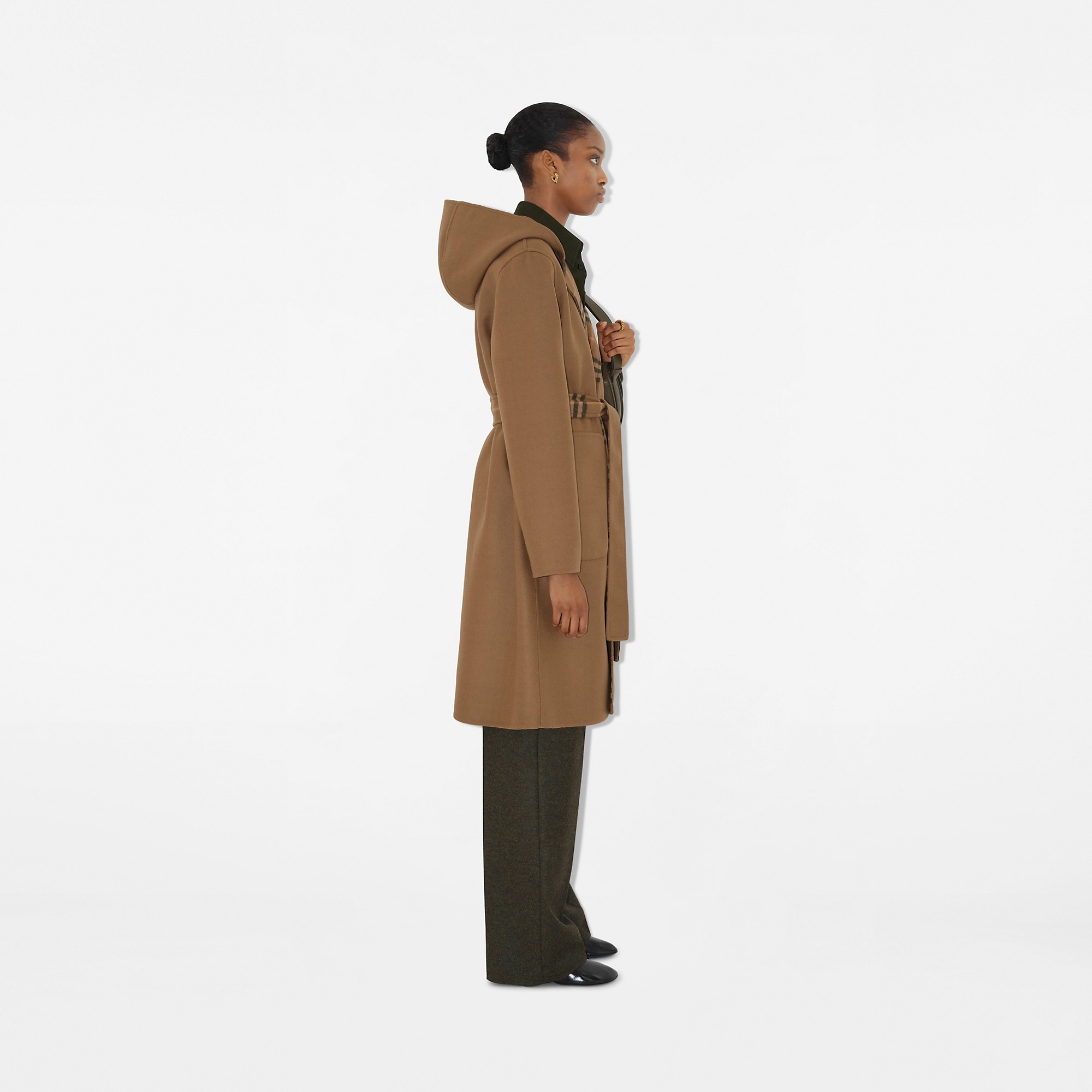 Reversible Check Wool Wrap Coat - 3