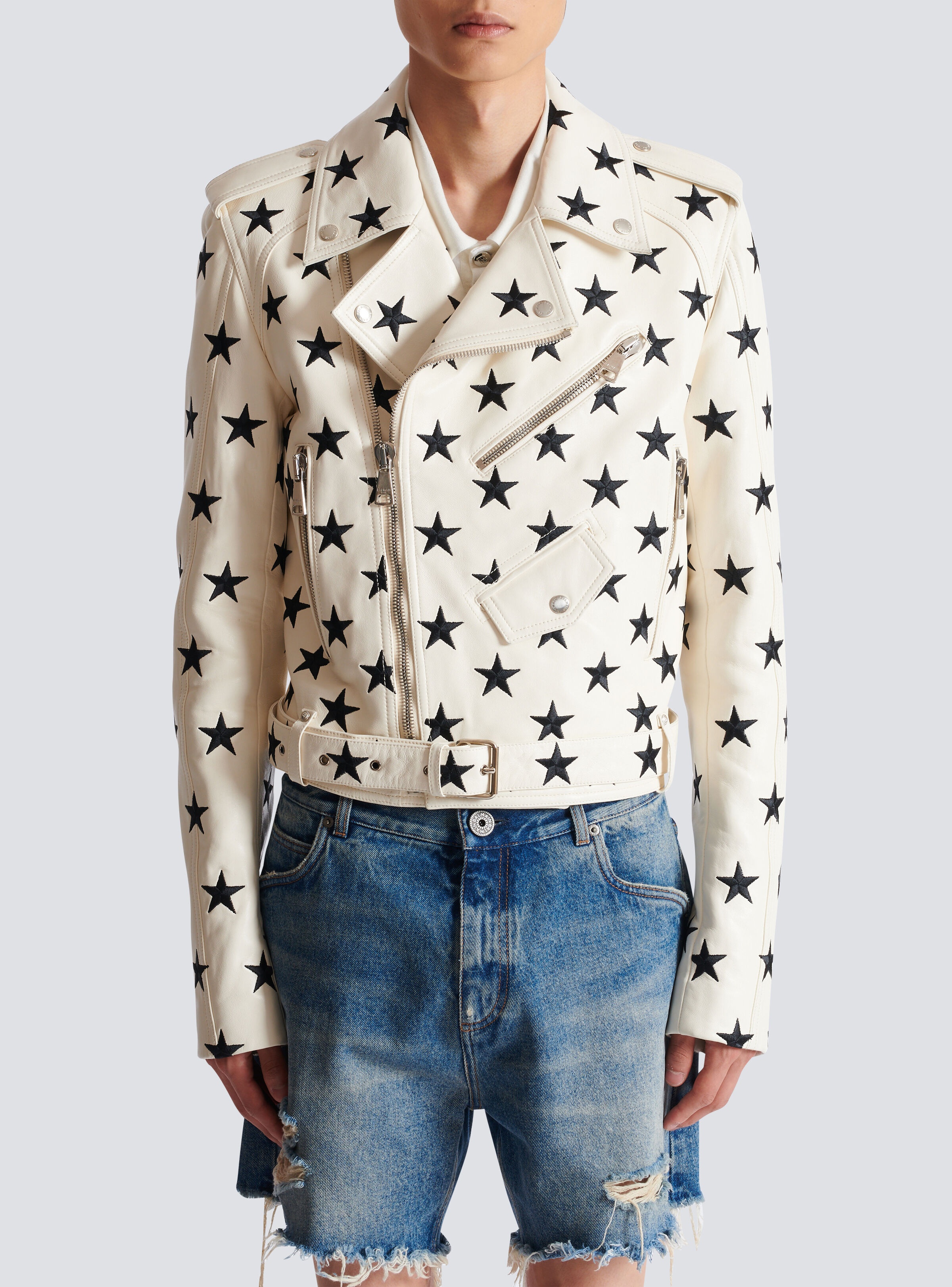 Stars biker jacket in embroidered leather - 5