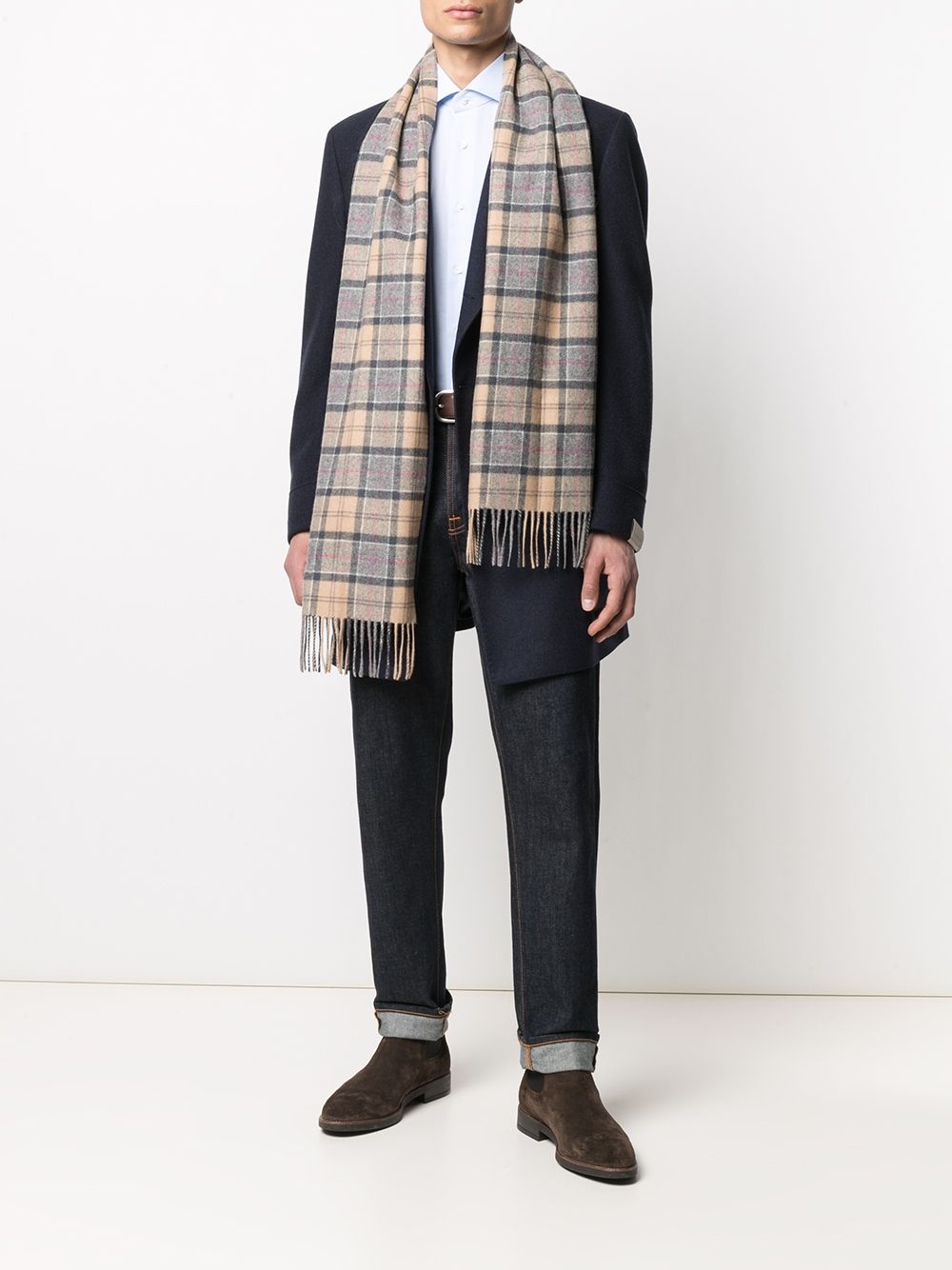 check-print fringed-edge scarf - 2