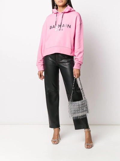 Balmain logo-print cropped hoodie outlook