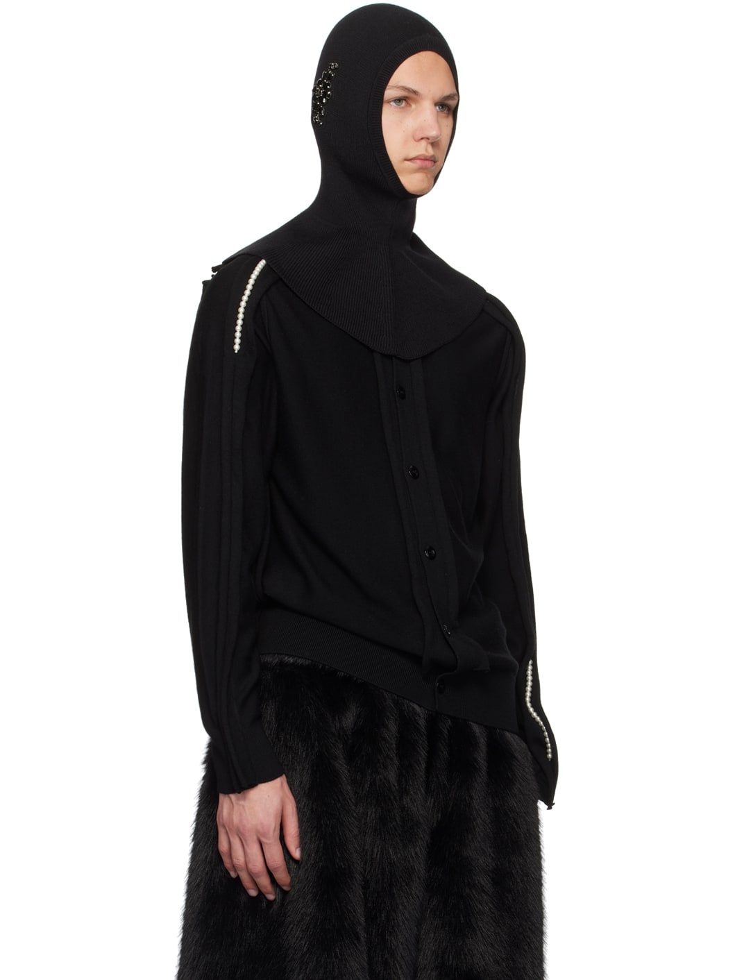 Black Pointed Merino Silk Knit Balaclava - 4