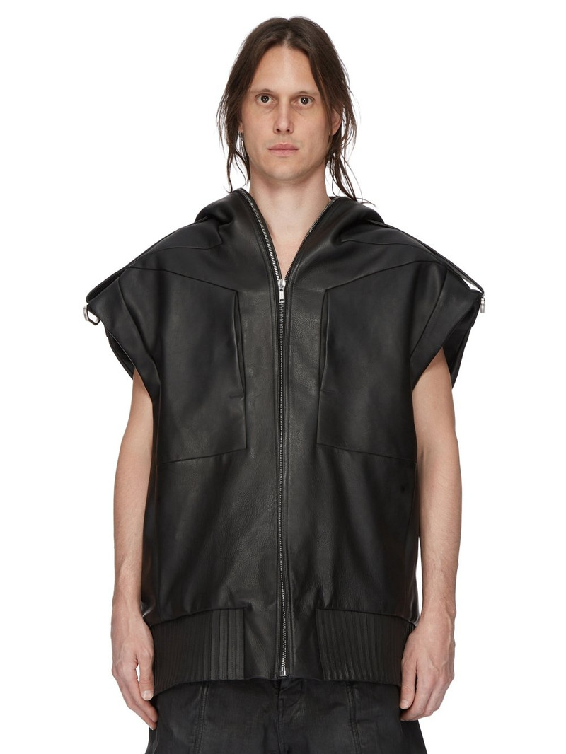 Black Sleeveless Leather Hoodie 1