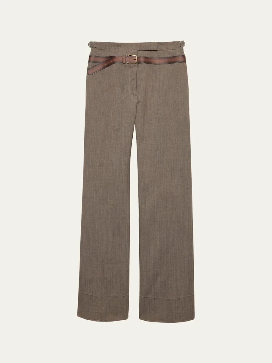 Inset Belt Wool Pants - 1