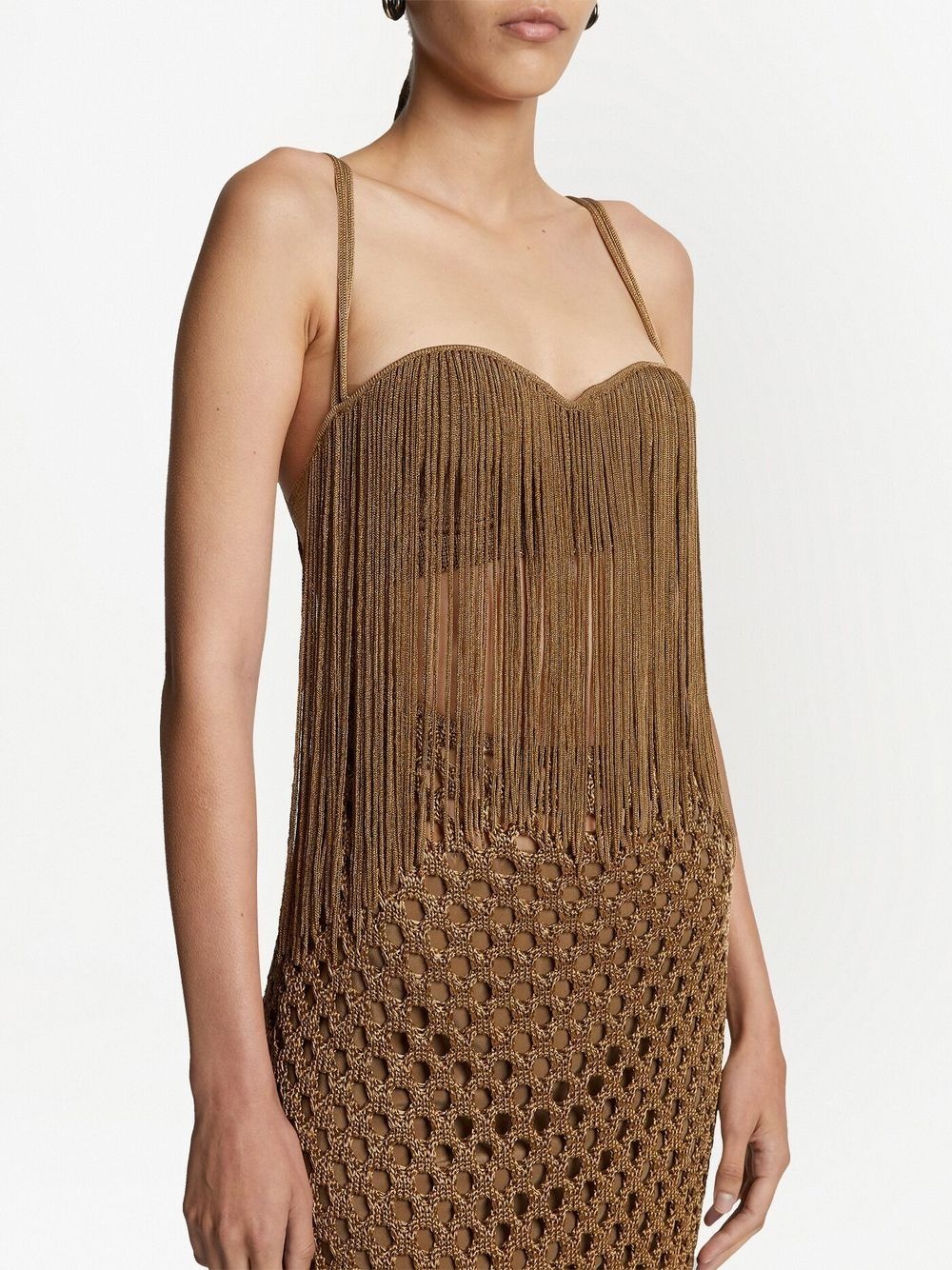 lacquered fringe-detail knitted dress - 5