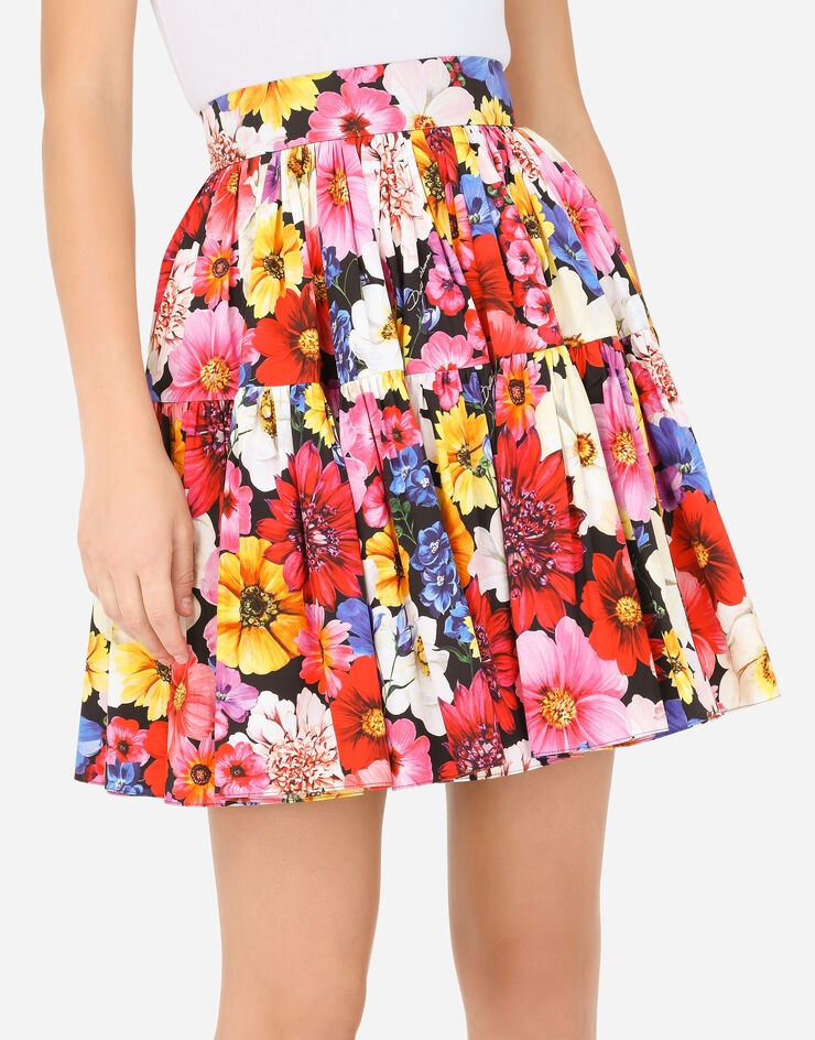 Short garden-print poplin skirt - 4