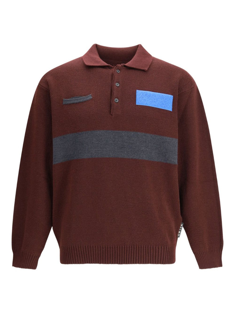 button-fastening striped-detail polo shirt 1