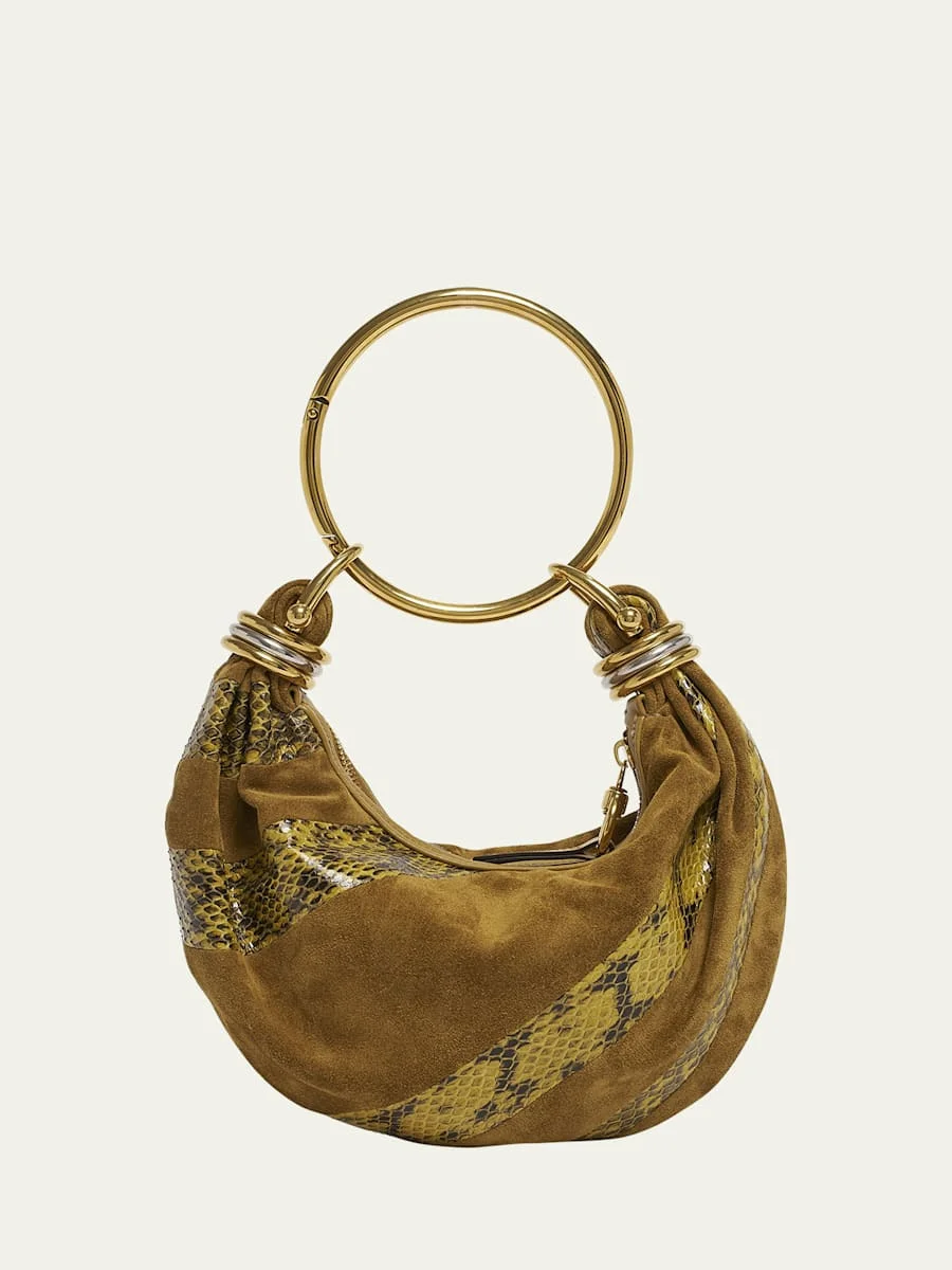 Bracelet Shoulder Bag in Calfskin Suede and Snakeskin - 1