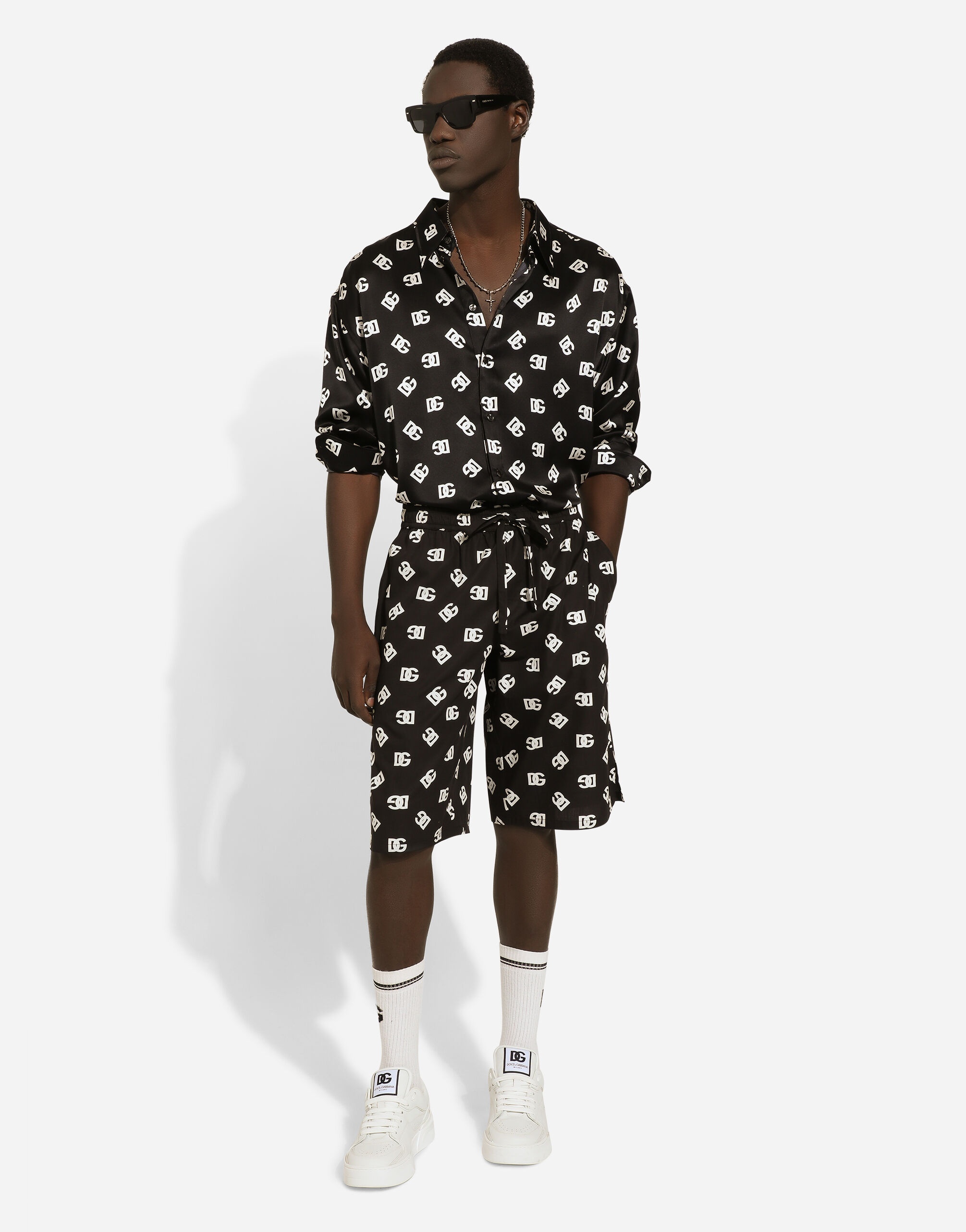 Oversize silk shirt with DG Monogram print - 5