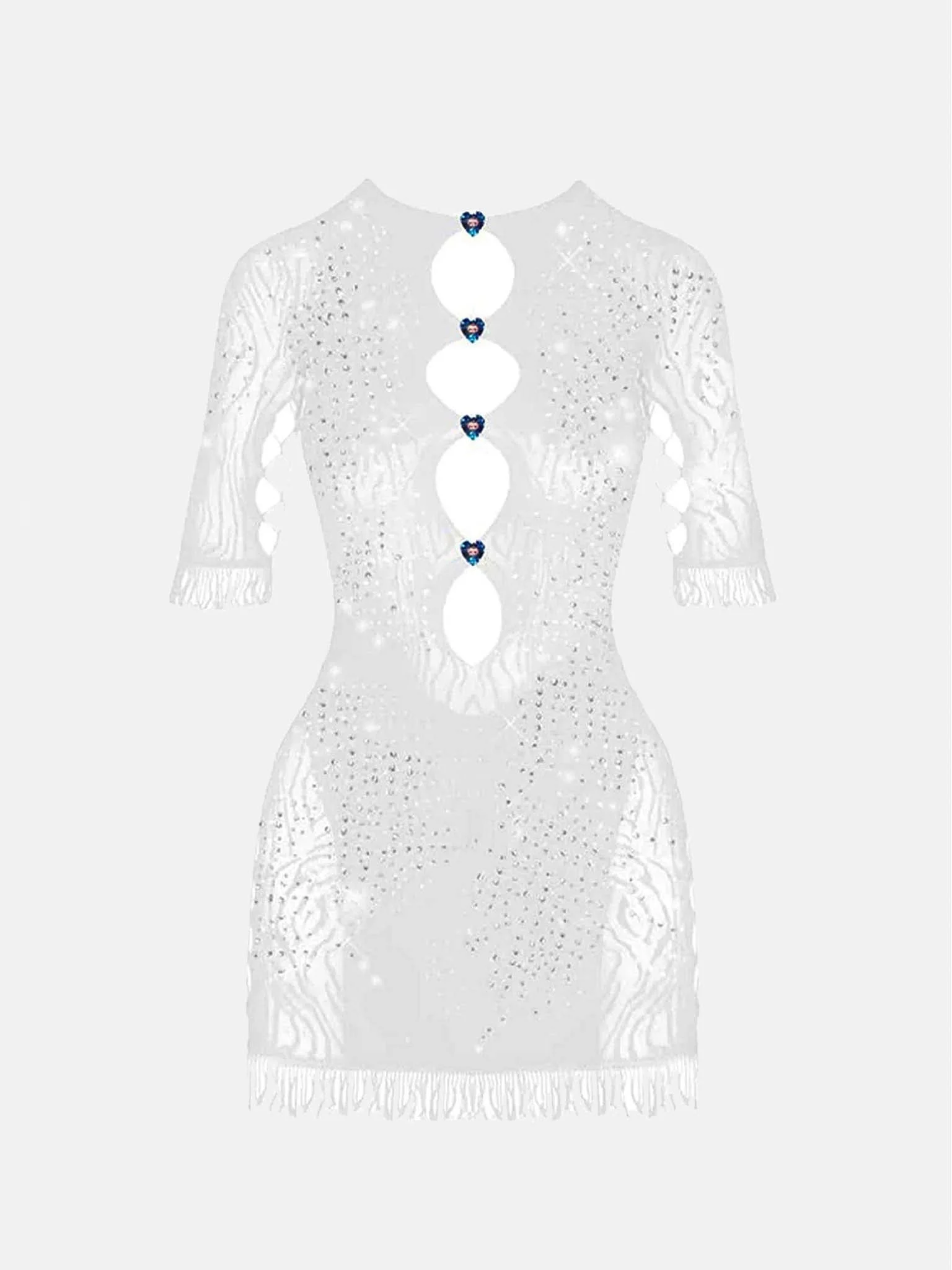RHINESTONED MIRANDA DRESS OPTIC WHITE - 1