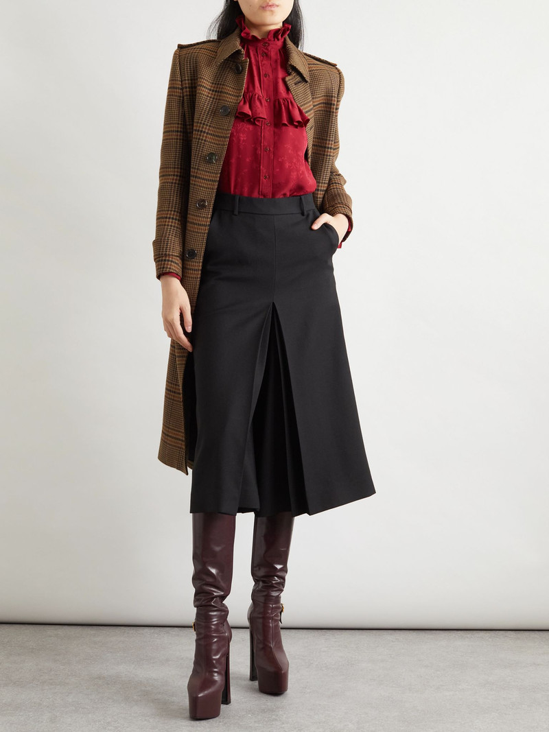 SAINT LAURENT Ruffled floral silk-jacquard blouse Red outlook
