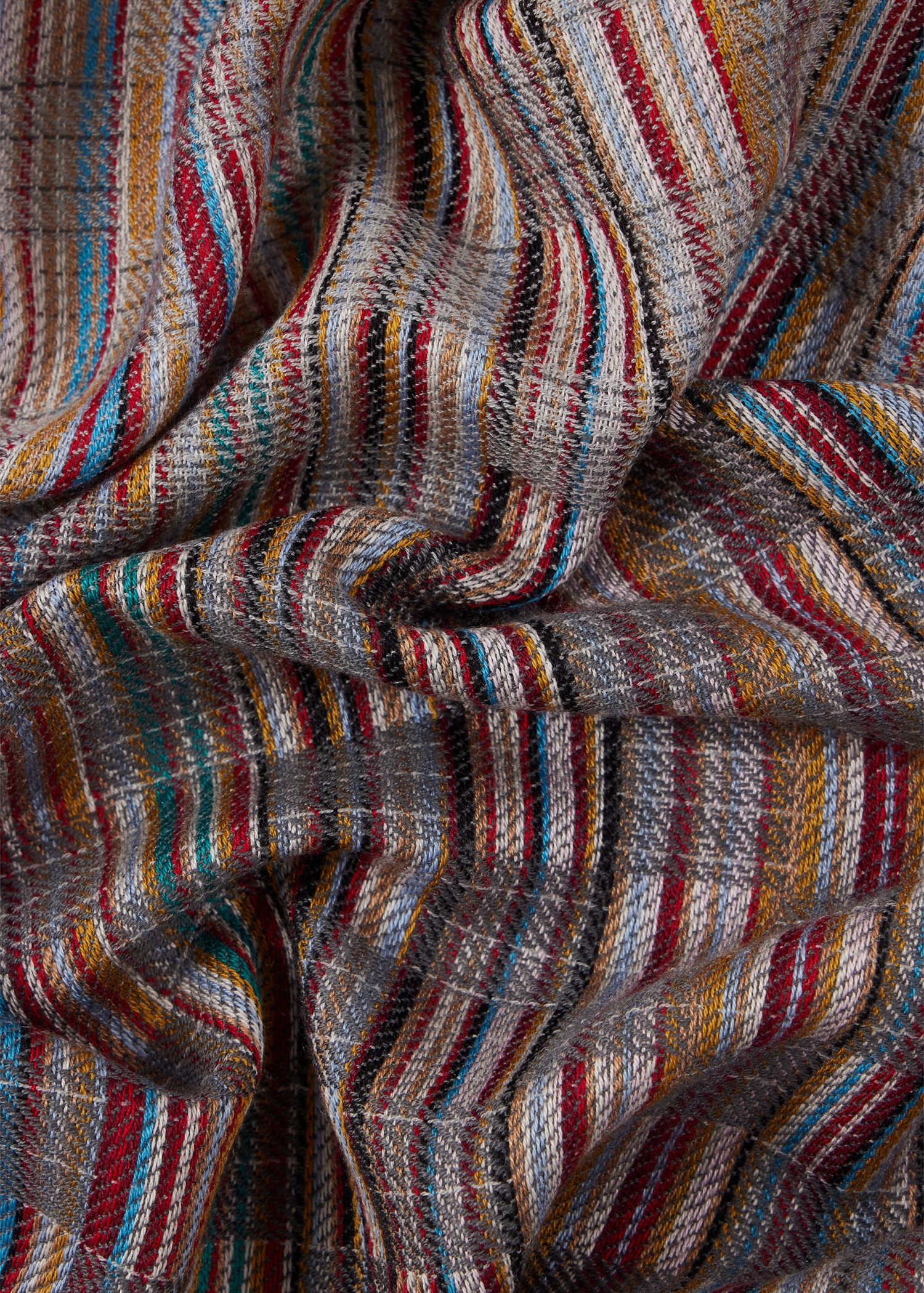 Grey 'Signature Stripe' Basket Weave Wool-Silk Scarf - 4
