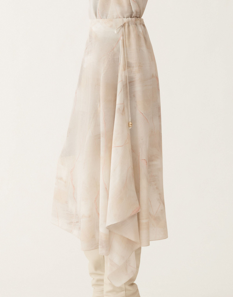 Printed crepe de chine skirt, butter 5
