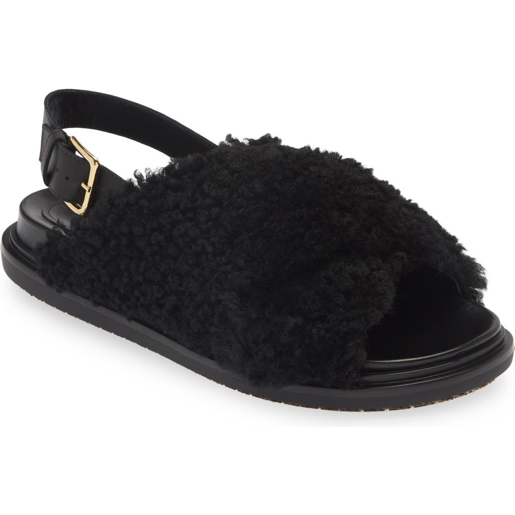 Marni Fussbett Genuine Shearling Sandal in Black at Nordstrom - 1