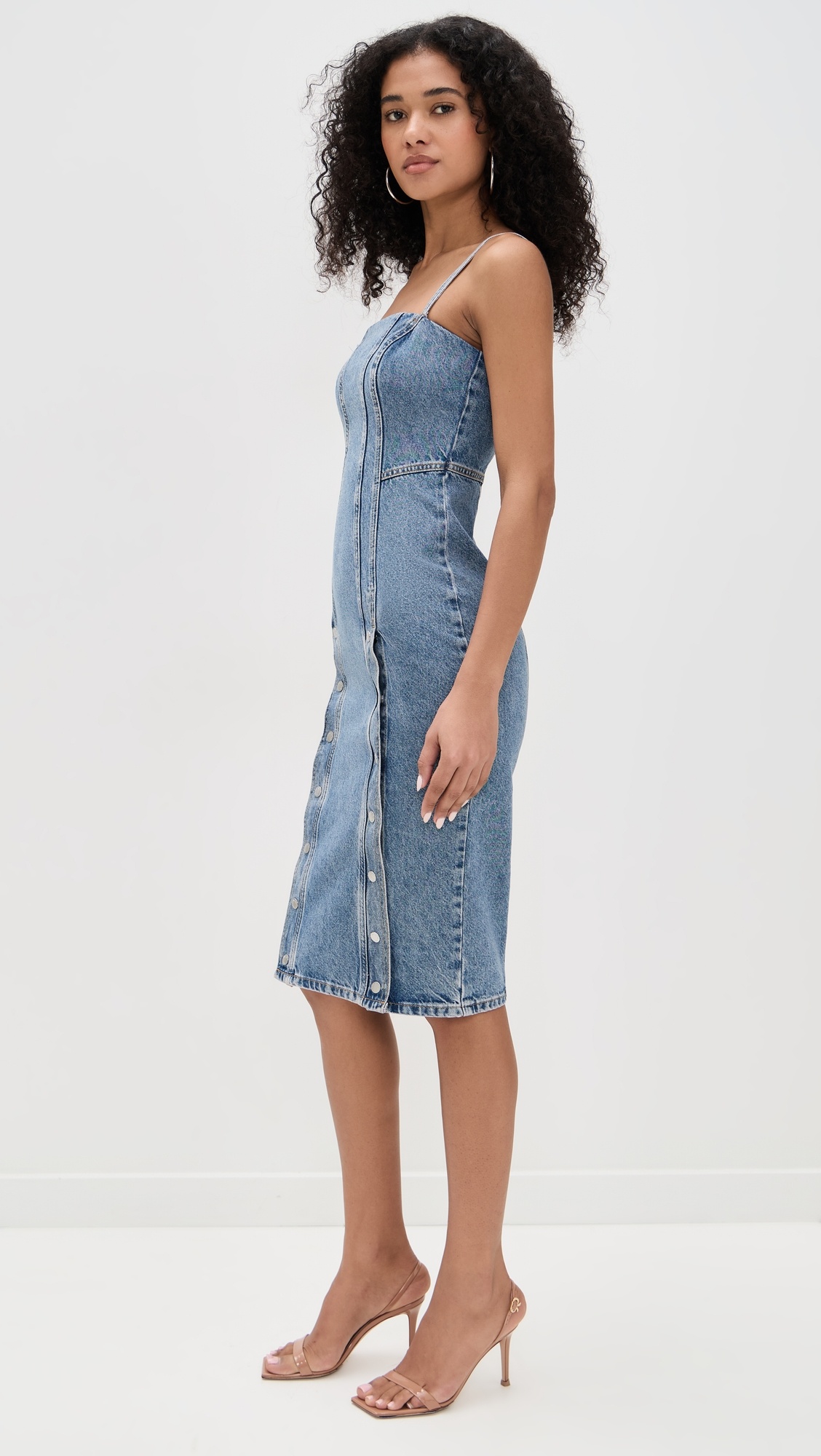 Colored Denim Snap Dress - 3