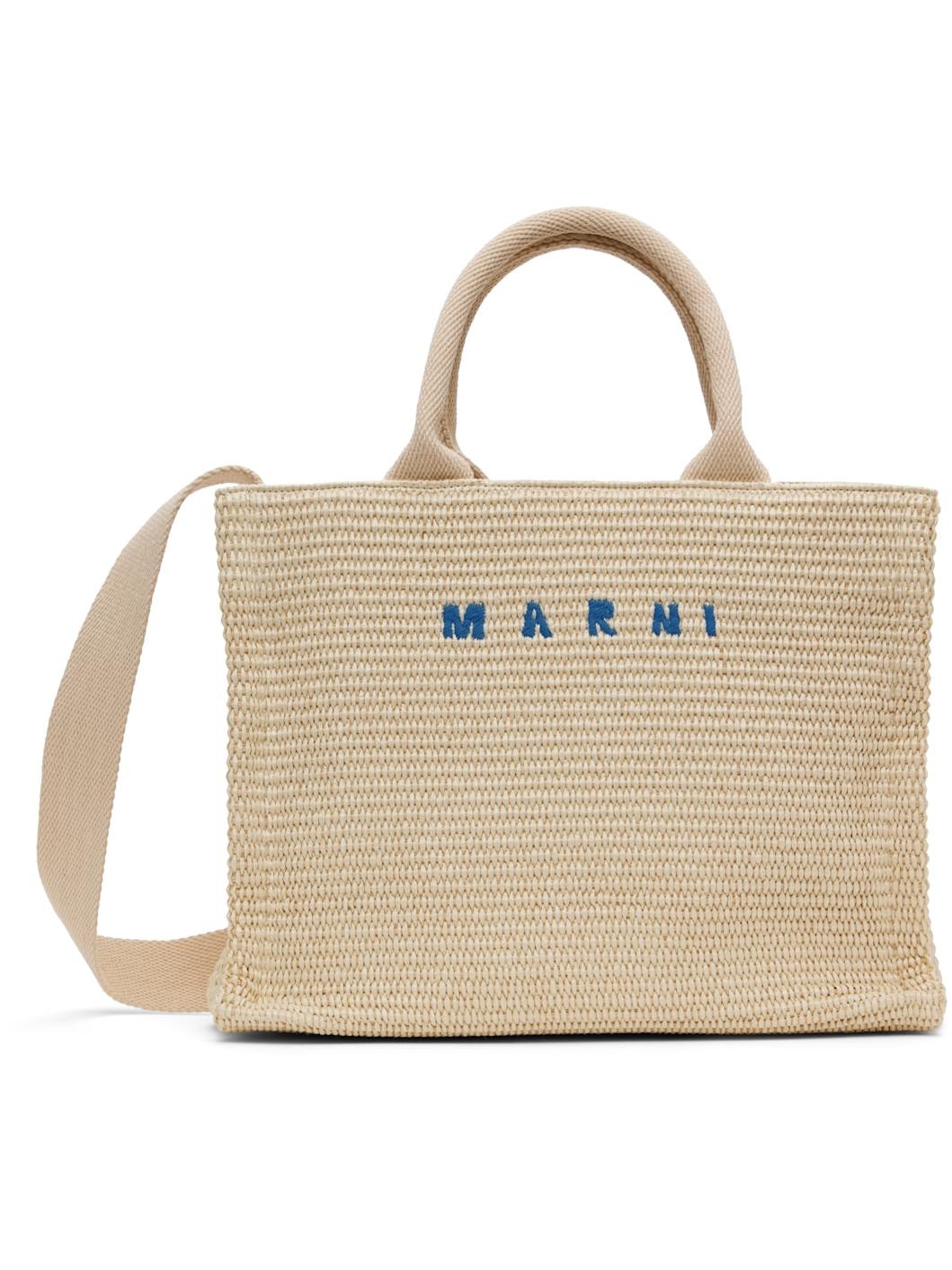 Off-White Raffia-Effect Small Tote - 1