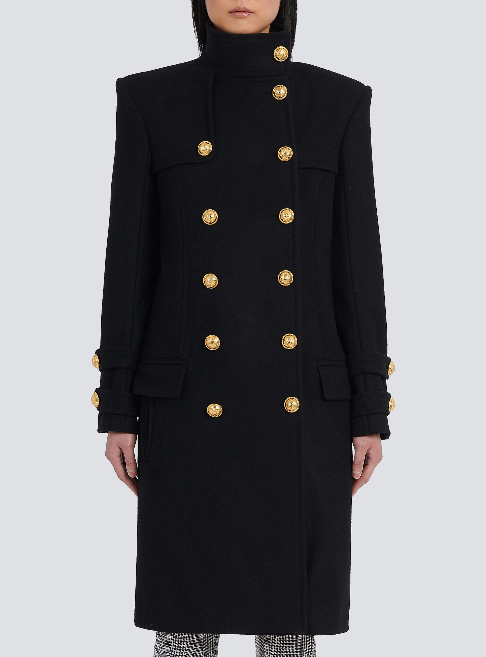 Long wool and cashmere coat with double-breasted gold-tone buttoned fastening - 6