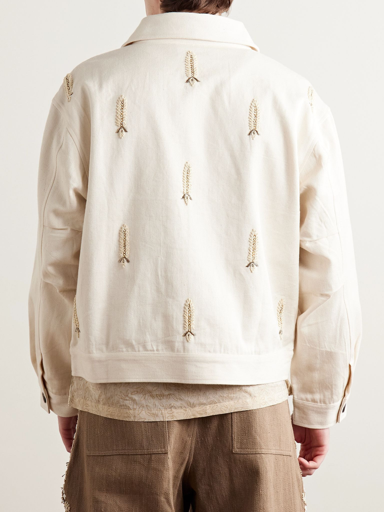 Embellished Embroidered Cotton-Twill Jacket Ecru - 3