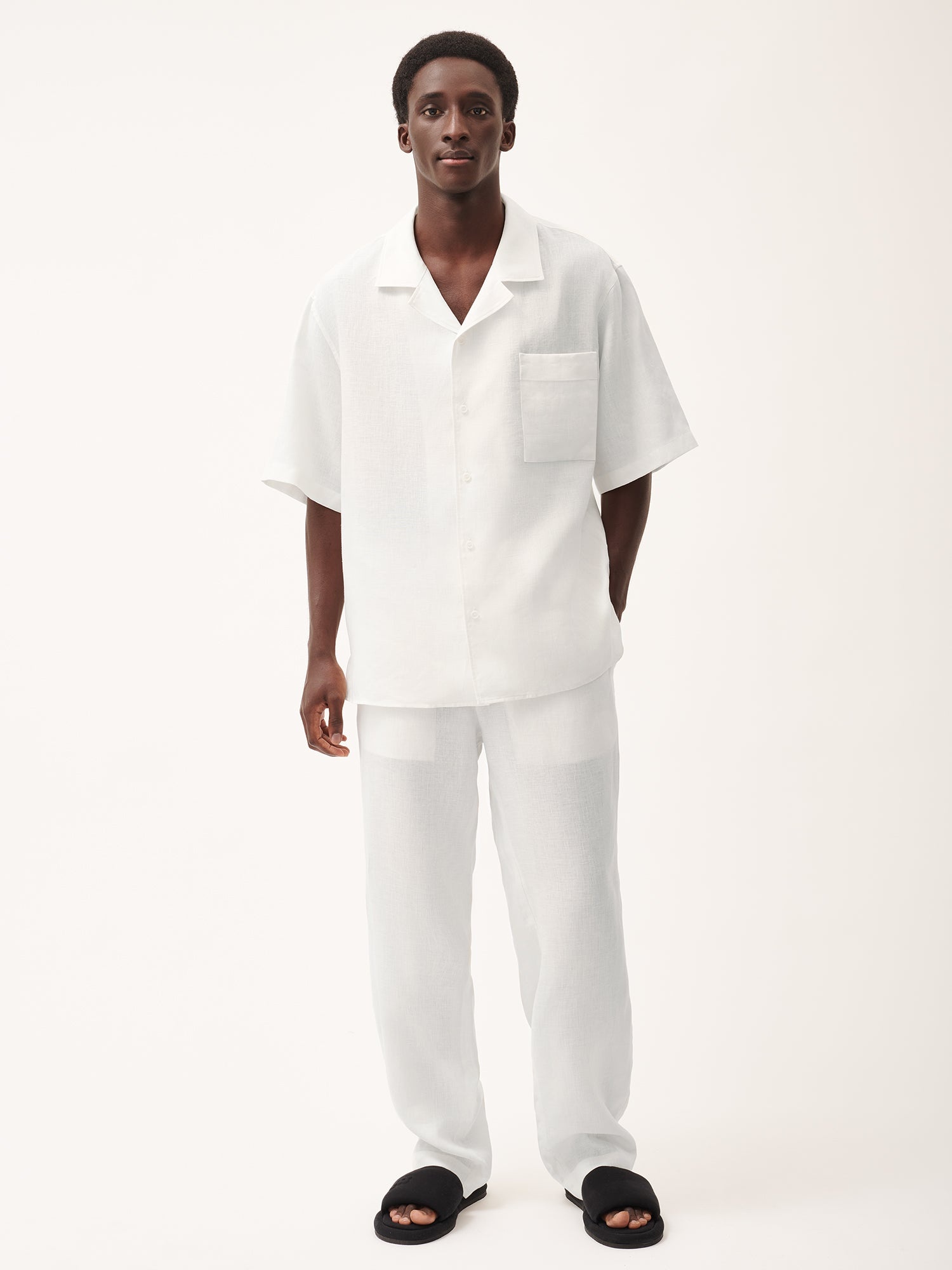Mens DNA Aloe Linen Camp Collar Shirt - Off-White - 5