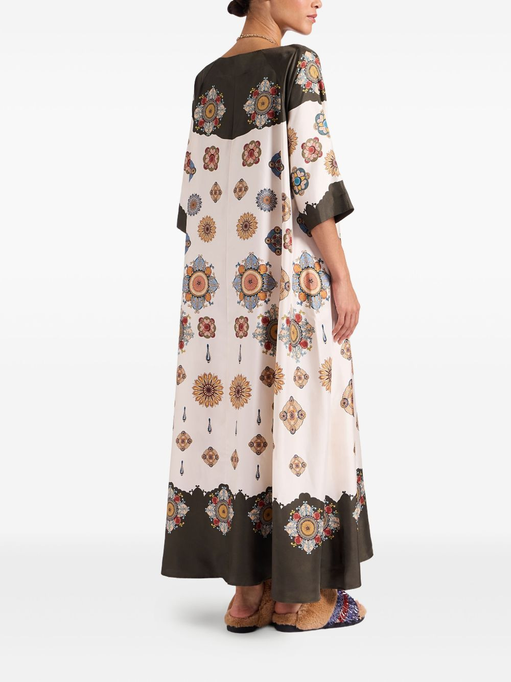 placed floral print silk dress - 3