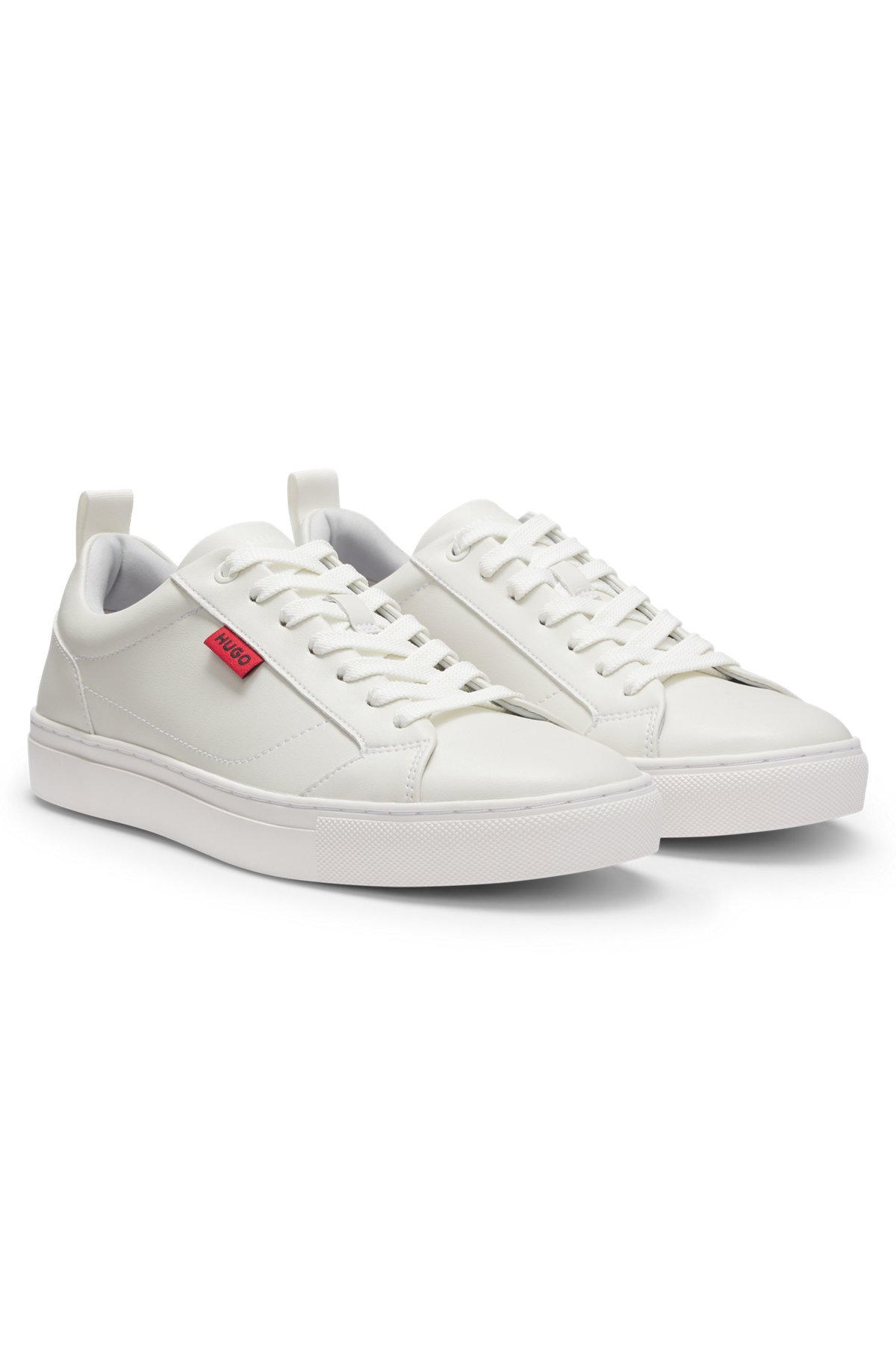 FAUX-LEATHER TRAINERS WITH RED LOGO FLAG - 2