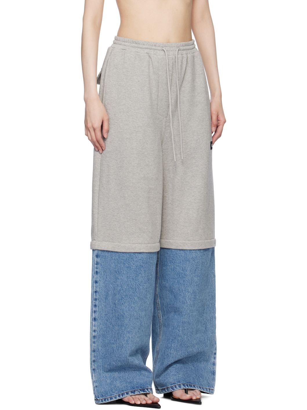 Gray & Blue Shorts Layered Denim Lounge Pants - 2