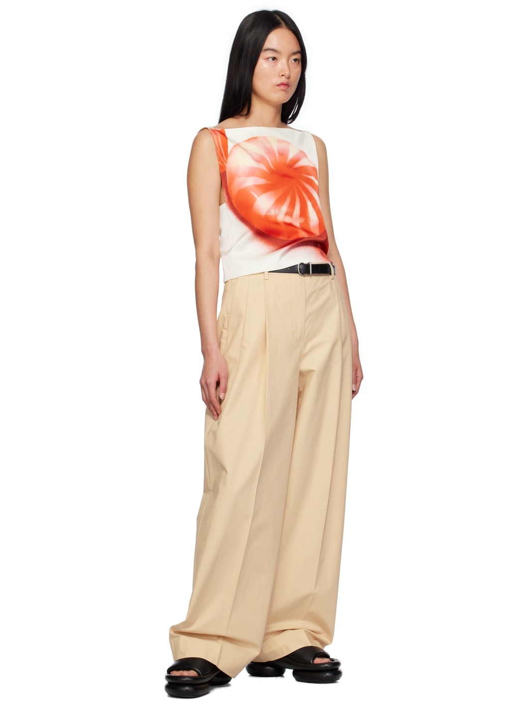 Beige Belted Trousers - 4