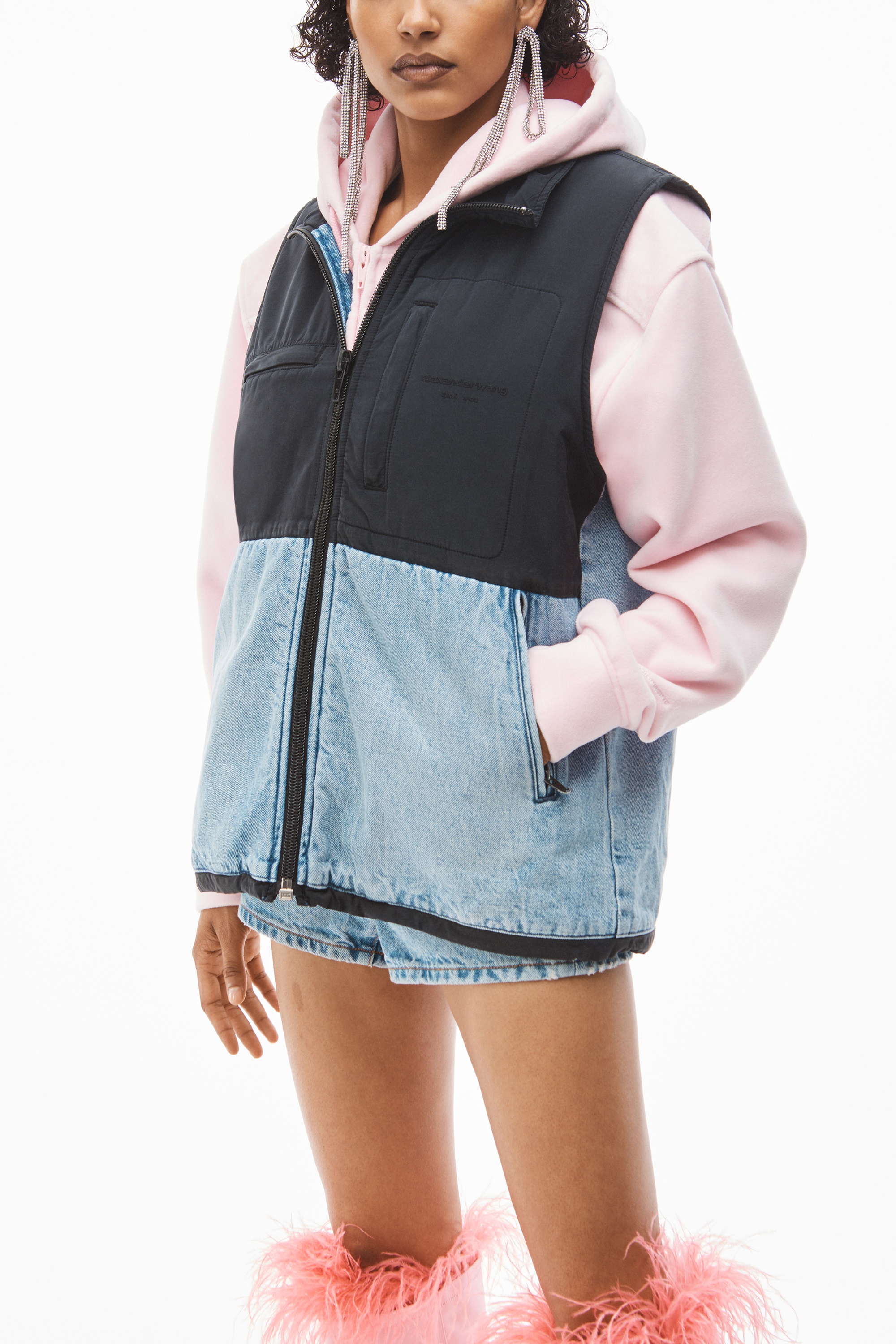 NYLON COMBO VEST IN DENIM - 3