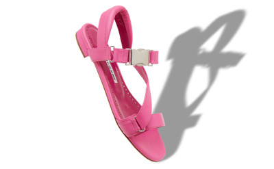 Manolo Blahnik Pink Nappa Leather Buckle Detail Flat Sandals outlook