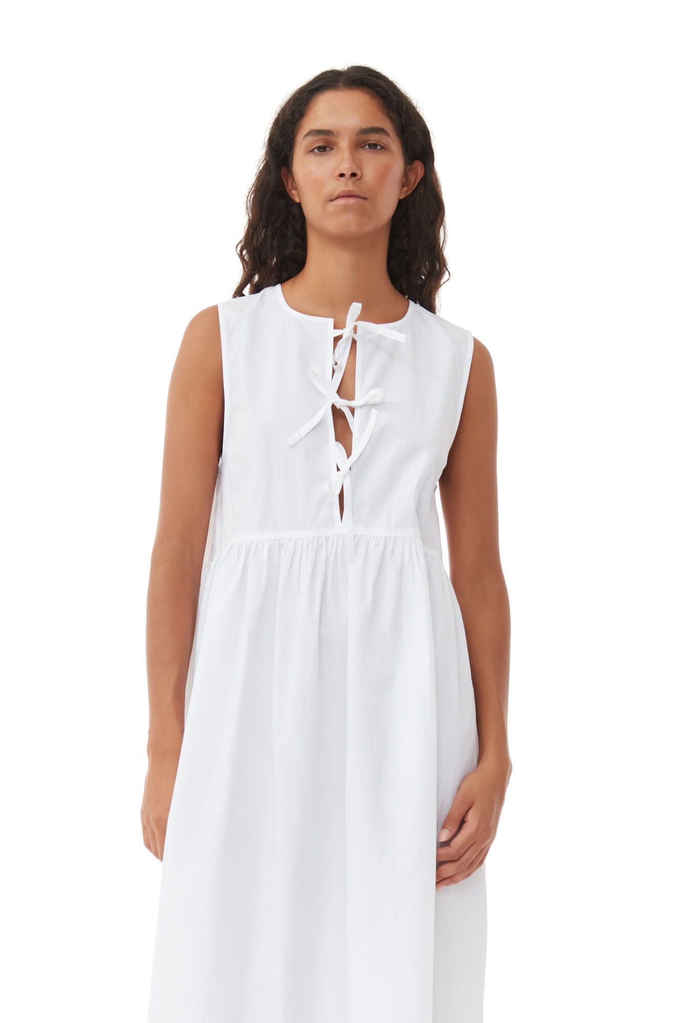 WHITE COTTON POPLIN MIDI DRESS - 3