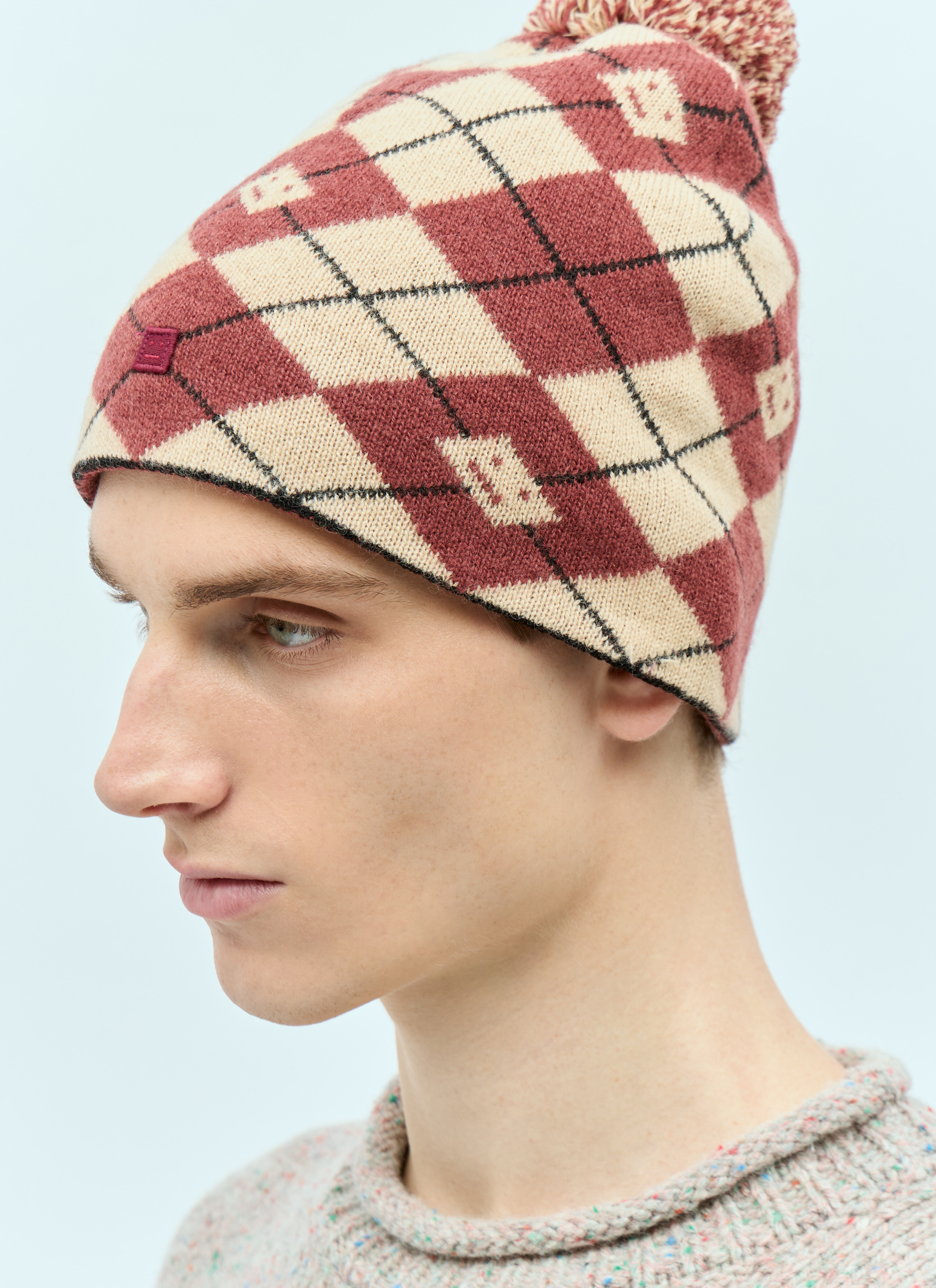 Argyle Jacquard Beanie Hat - 1
