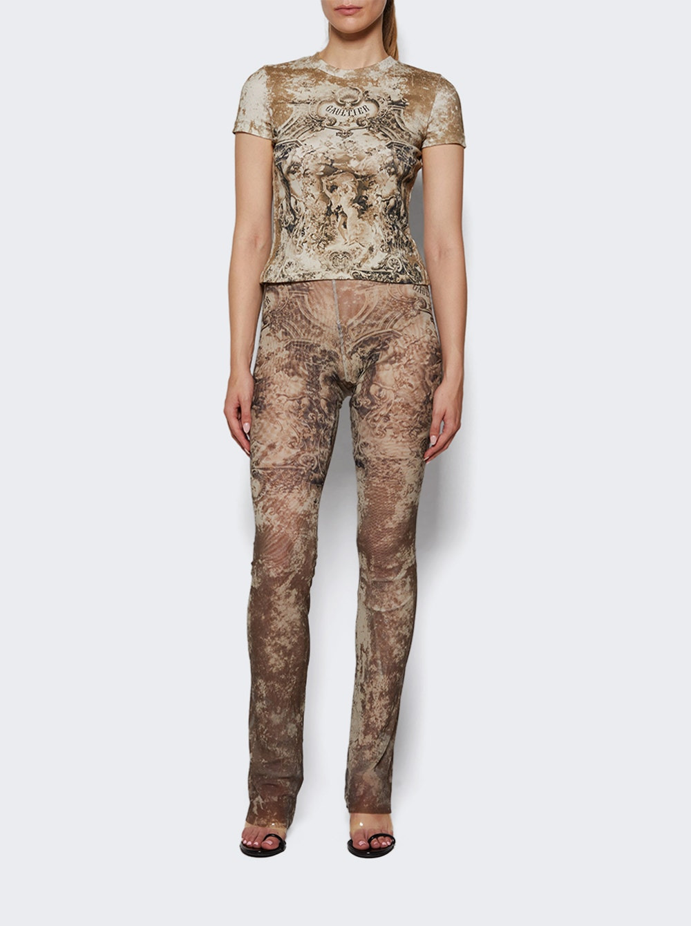 Mesh Trouser Beige Médaillon Print - 5