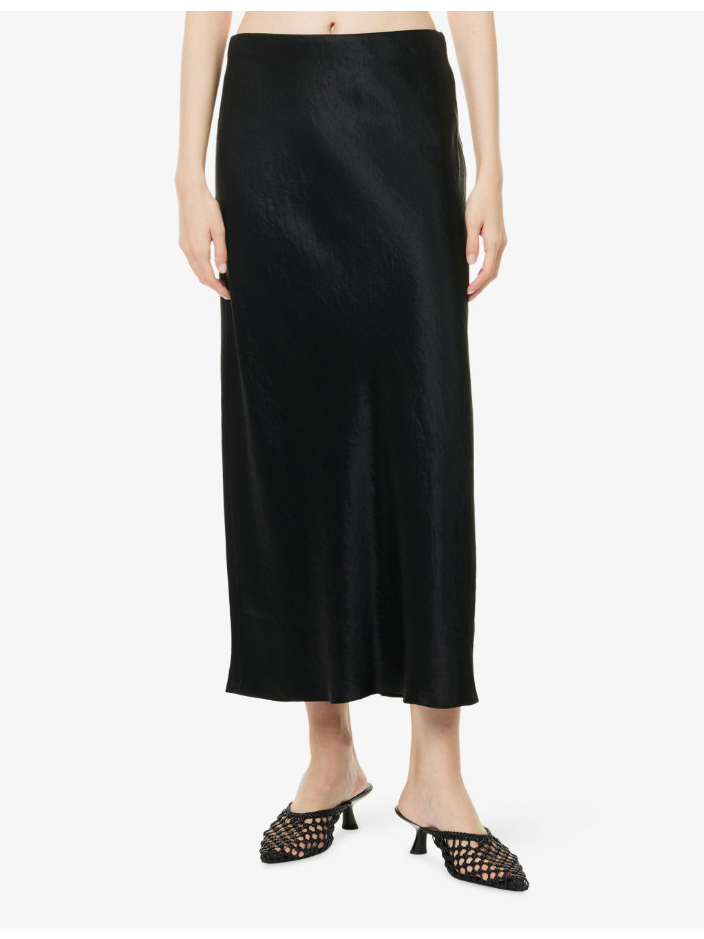 Side Slit High-Waist Woven Midi Skirt - 3
