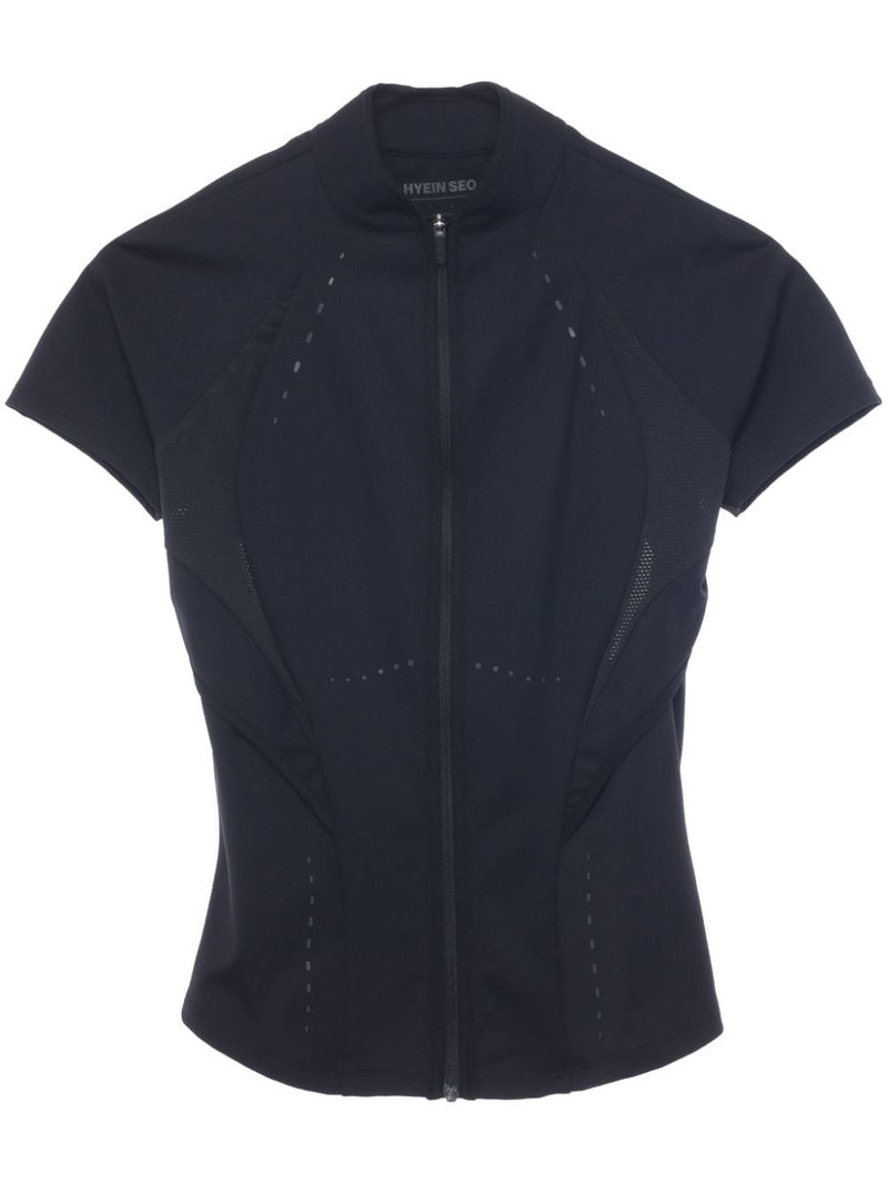 cut-out mesh-panelled zip-up top 1