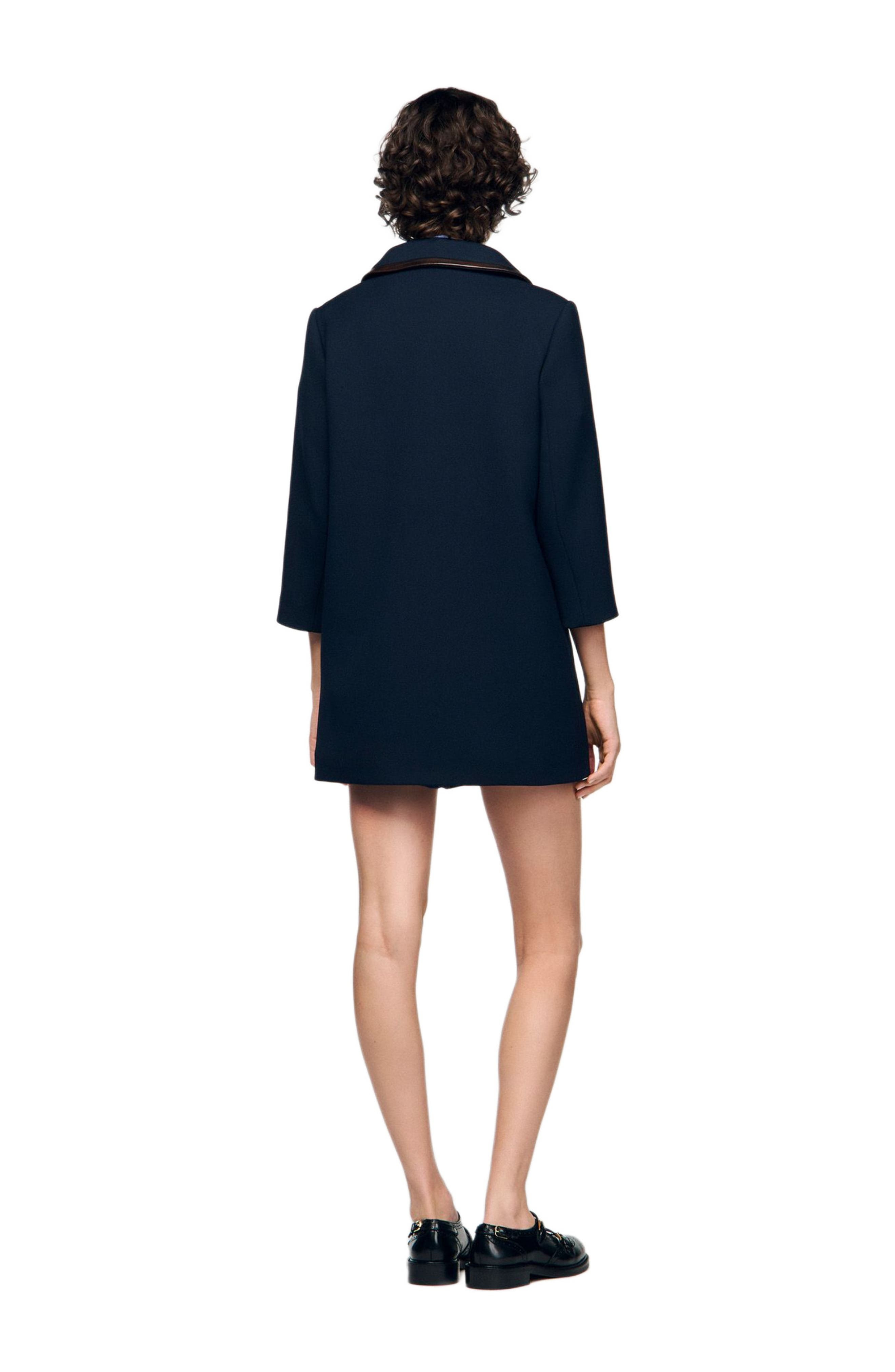 SANDRO Coat with leather stripes in Navy Blue at Nordstrom - 2