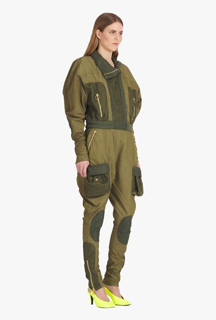 Khaki nylon cargo jumpsuit - 6