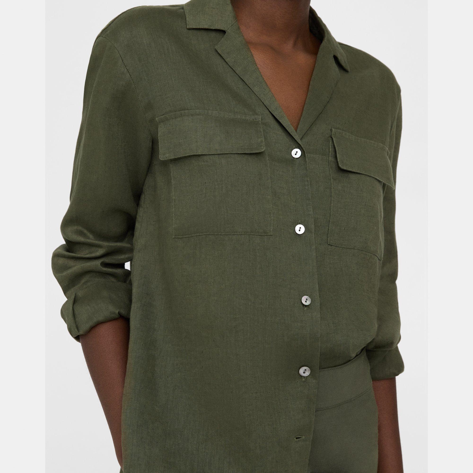 Oversized Patch Pocket Shirt in Relaxed Linen - 4