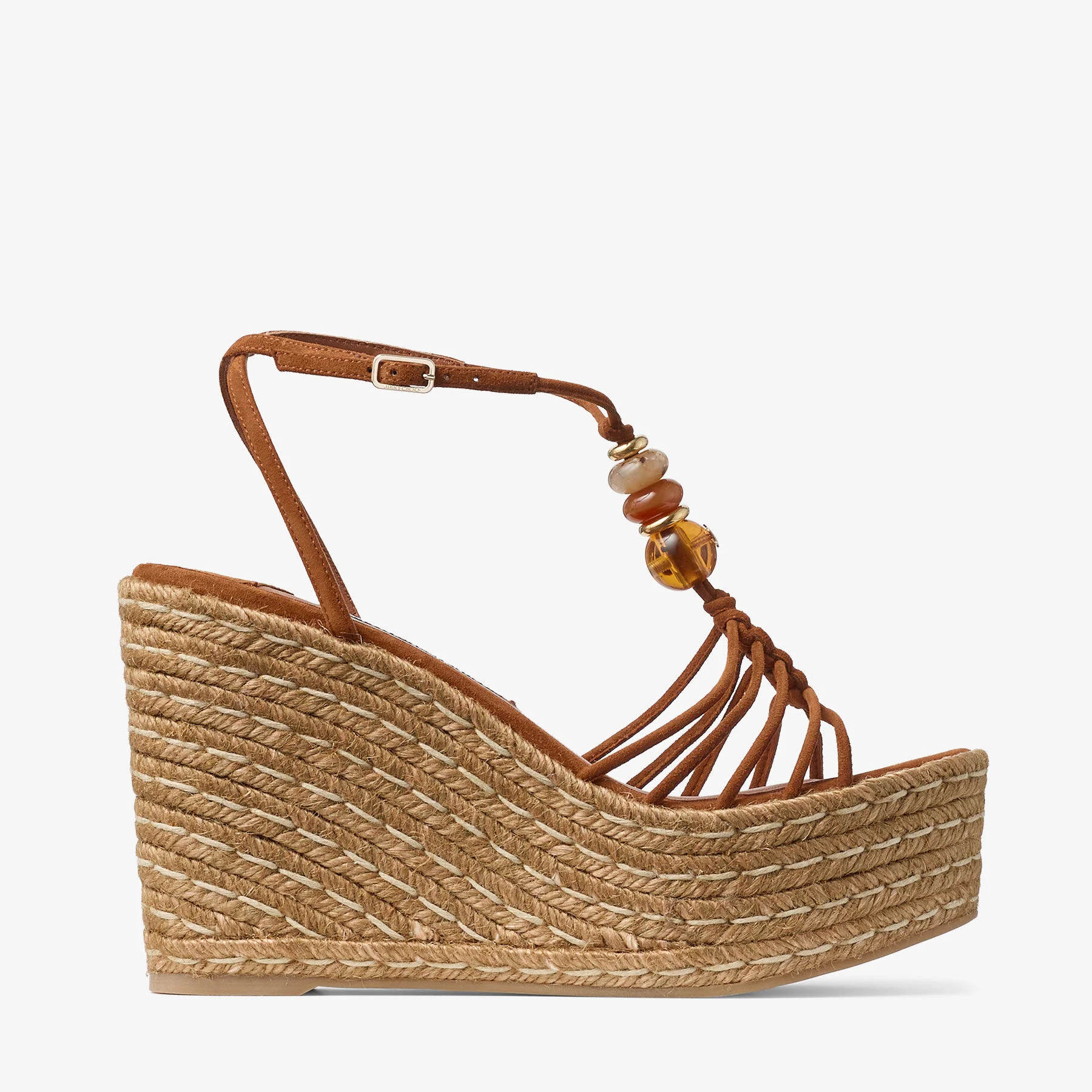 Lemi Wedge 100 Tan Mix Suede Wedges with Beads - 1