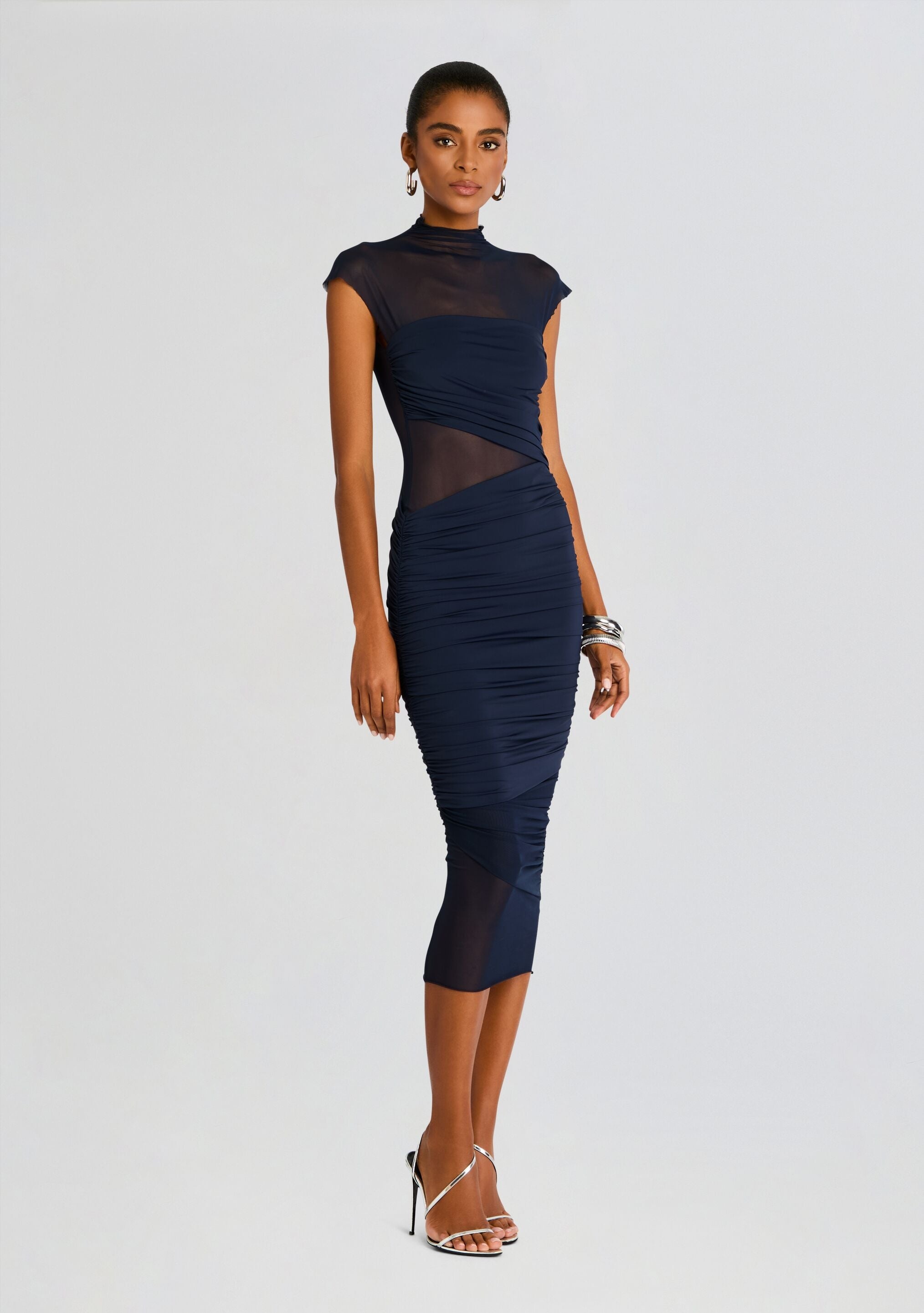 TABITHA MESH RUCHED MIDI DRESS - 3