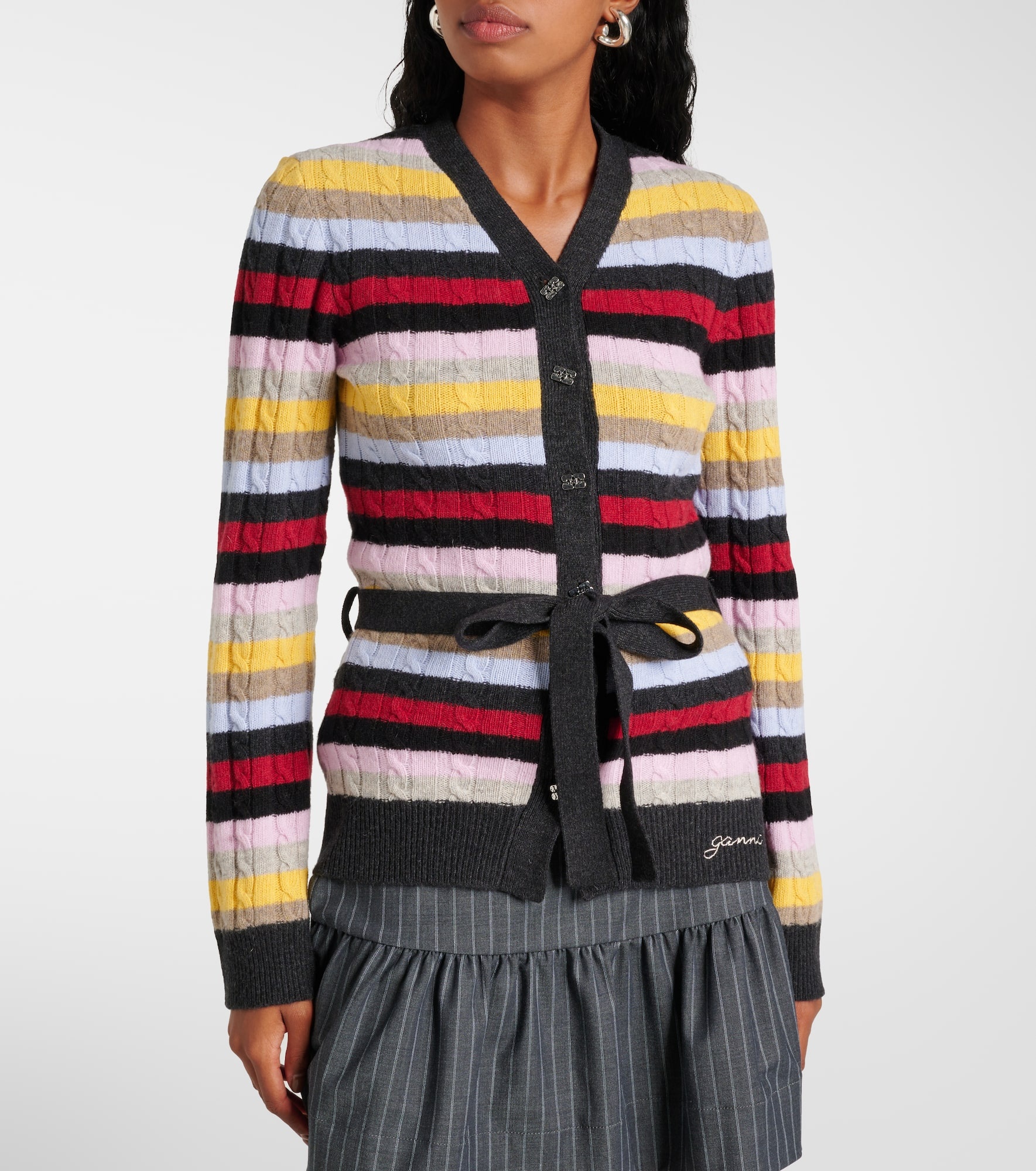 Striped cable-knit wool-blend cardigan - 6