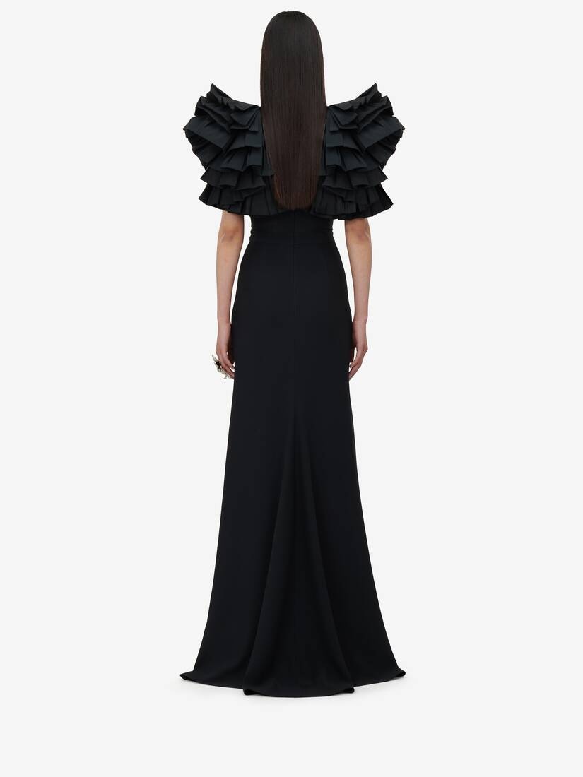 Women's Exploded Shoulder Evening Dress in Black - 4