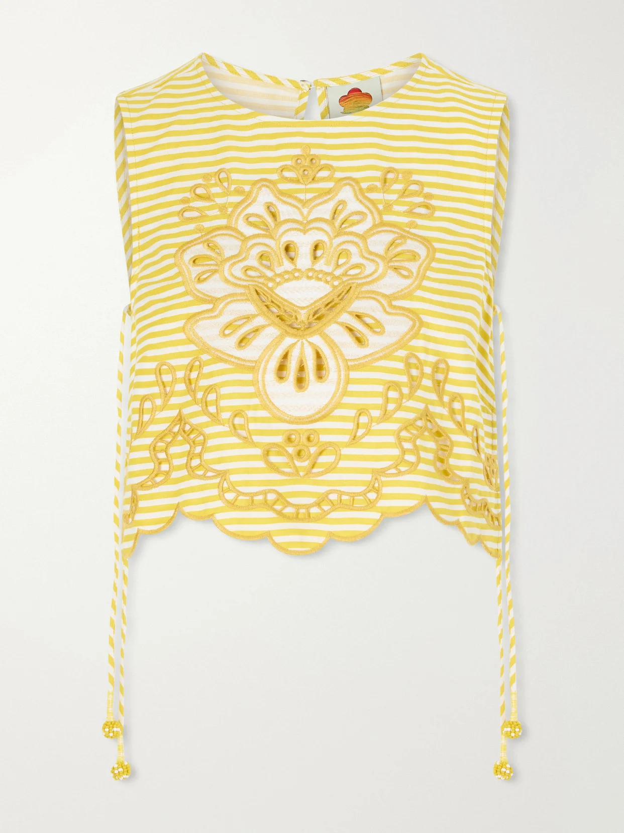Cropped Striped Broderie Anglaise-trimmed Linen-blend Tank - 1
