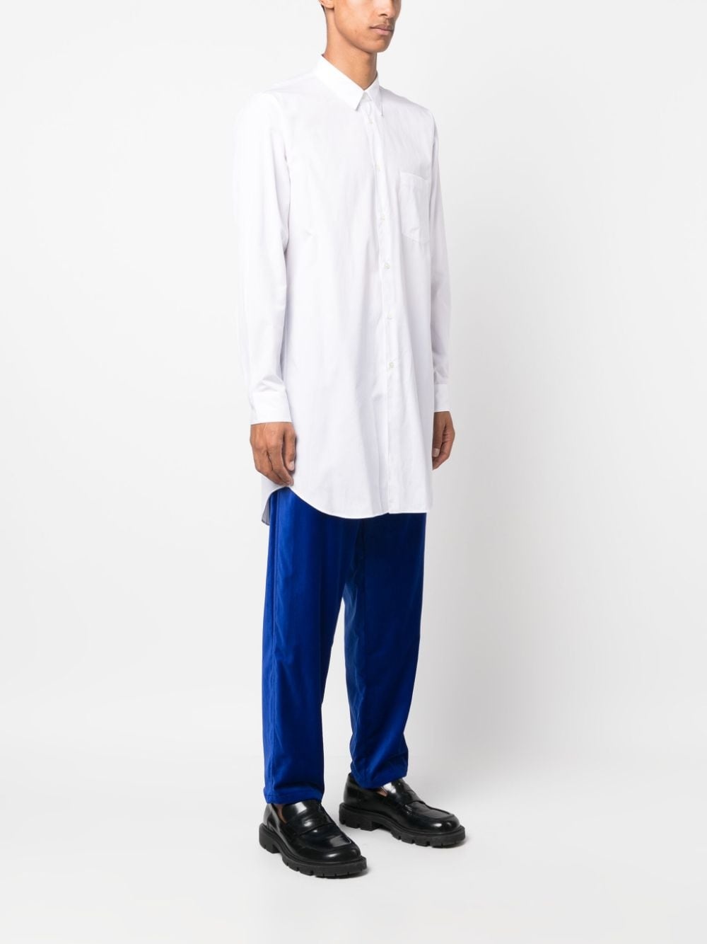 pointed-collar long-length cotton shirt - 3