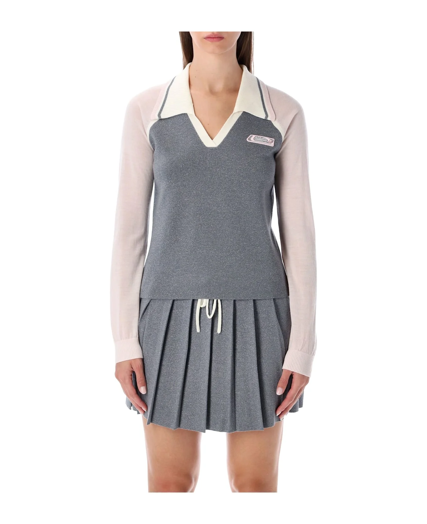 Casablanca Merino Lurex Long-sleeve Tennis Polo - 1