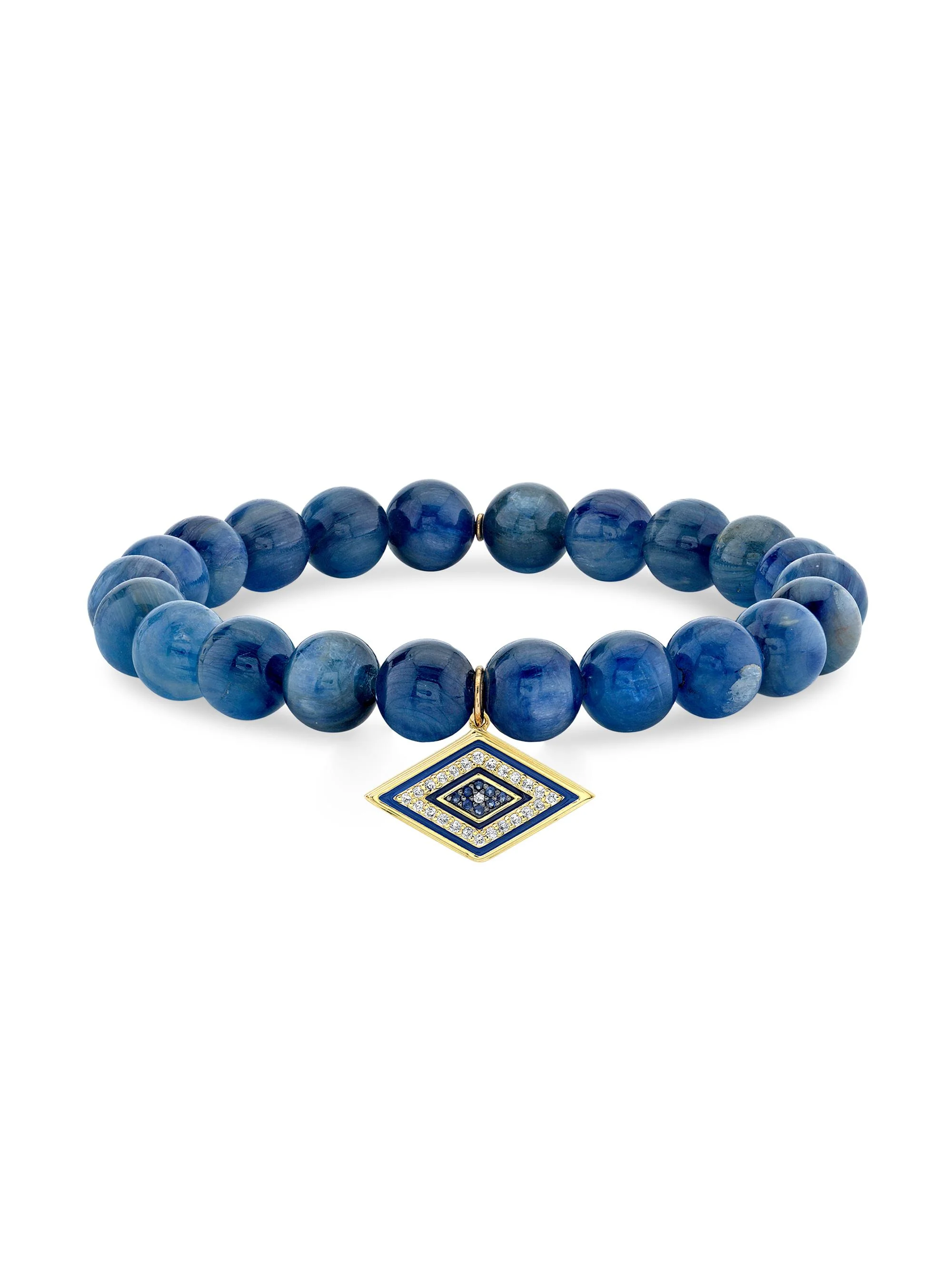 Women's Large Groovy Eye 14K Yellow Gold, Enamel, 0.127 TCW Diamond & Multi-Gemstone Bead Stretch Br - 1