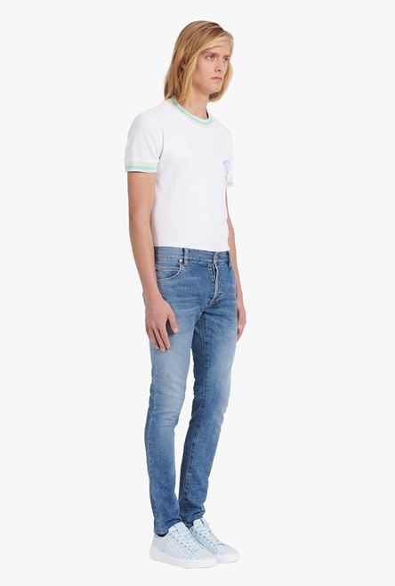 Slim cut blue cotton jeans with embossed Balmain logo - 7